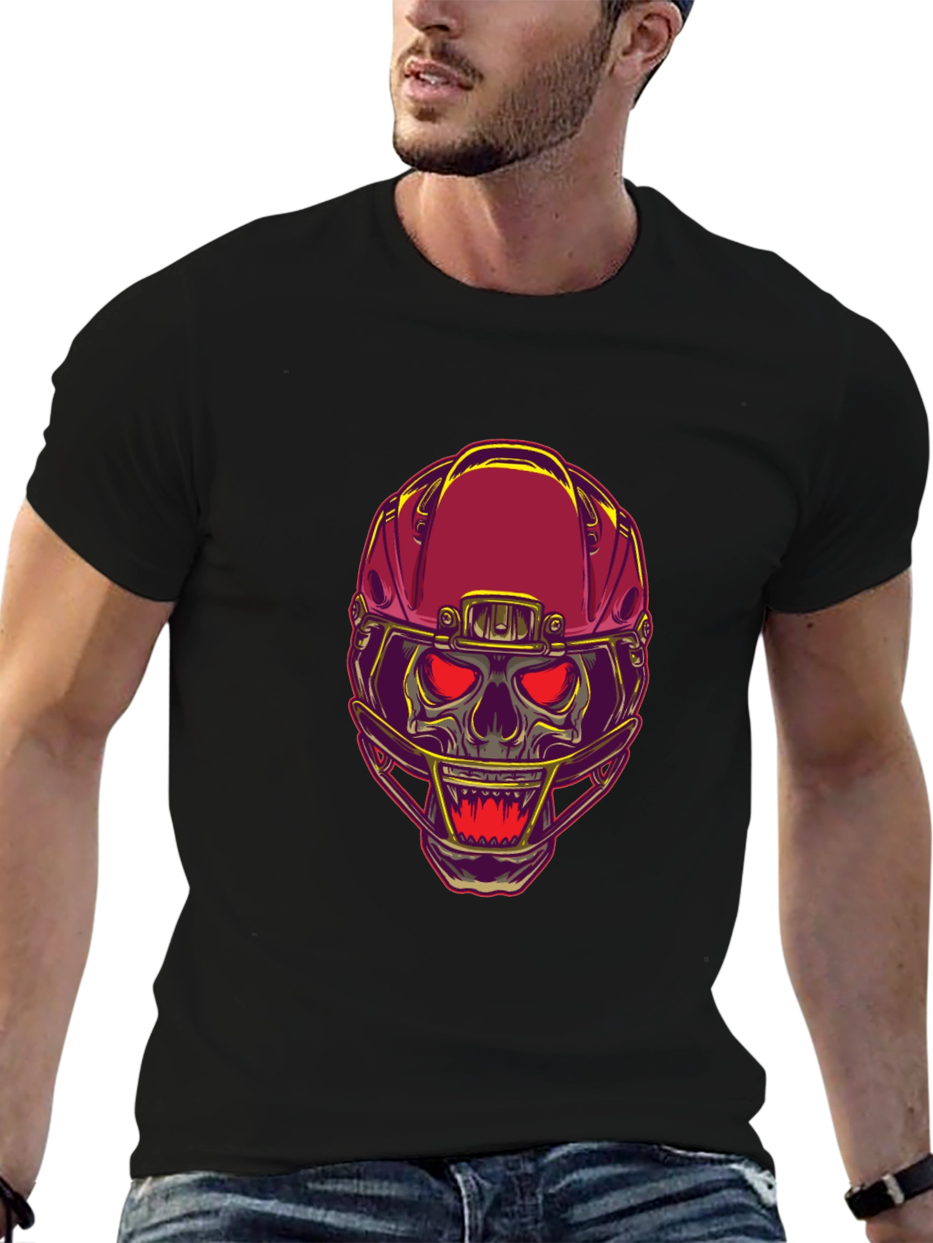 Skull Football Helmet Graphic T-Shirt - Bold Design