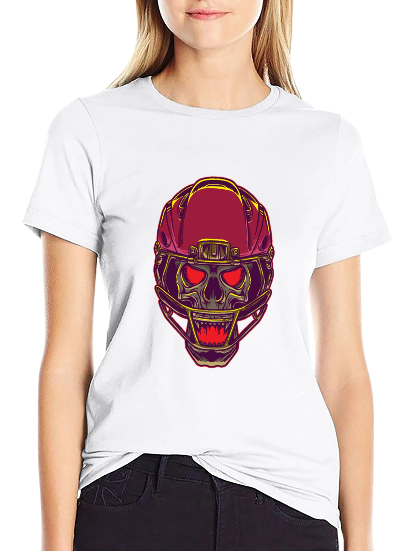 Skull Football Helmet Graphic T-Shirt - Bold Design