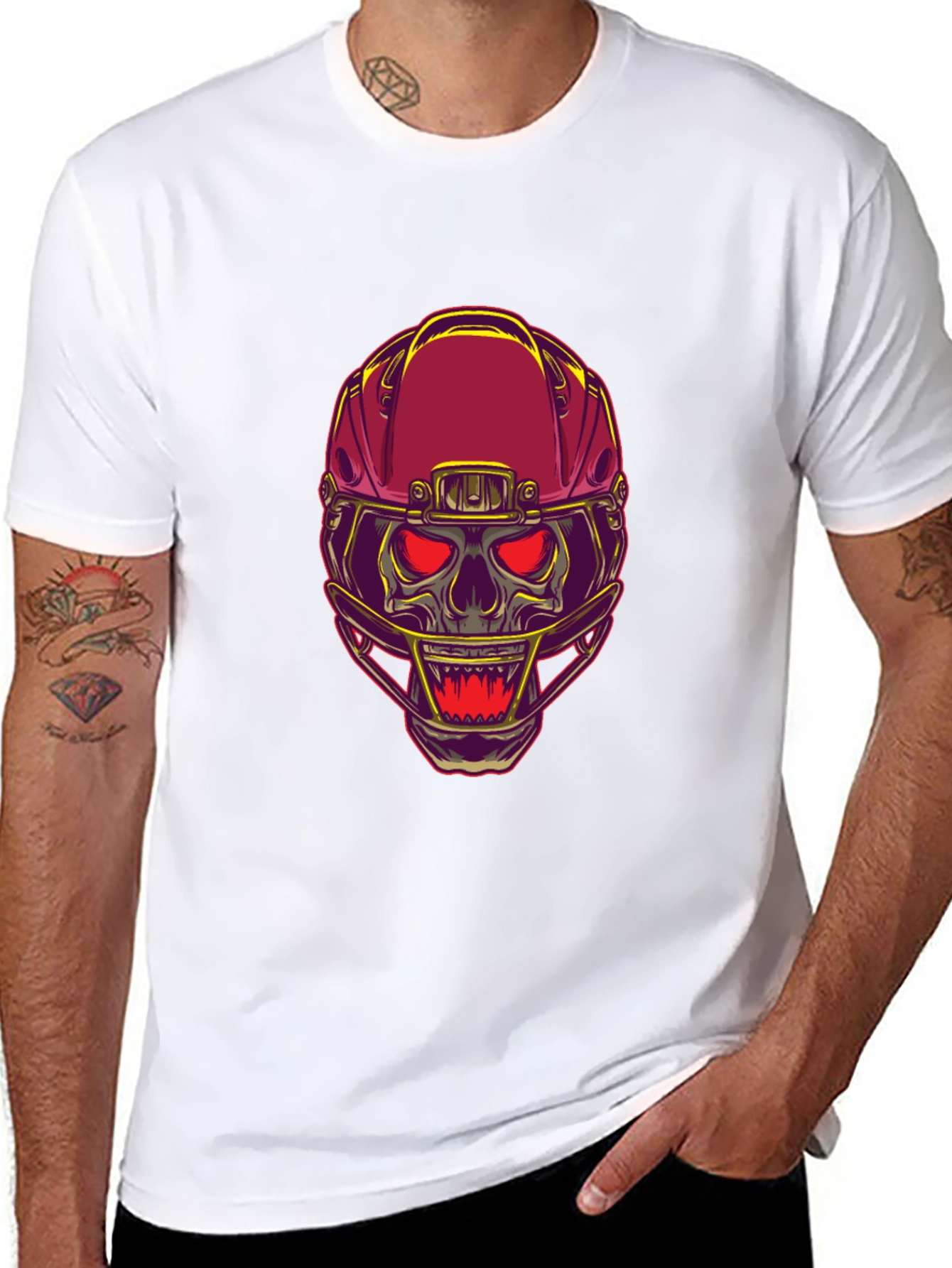 Skull Football Helmet Graphic T-Shirt - Bold Design