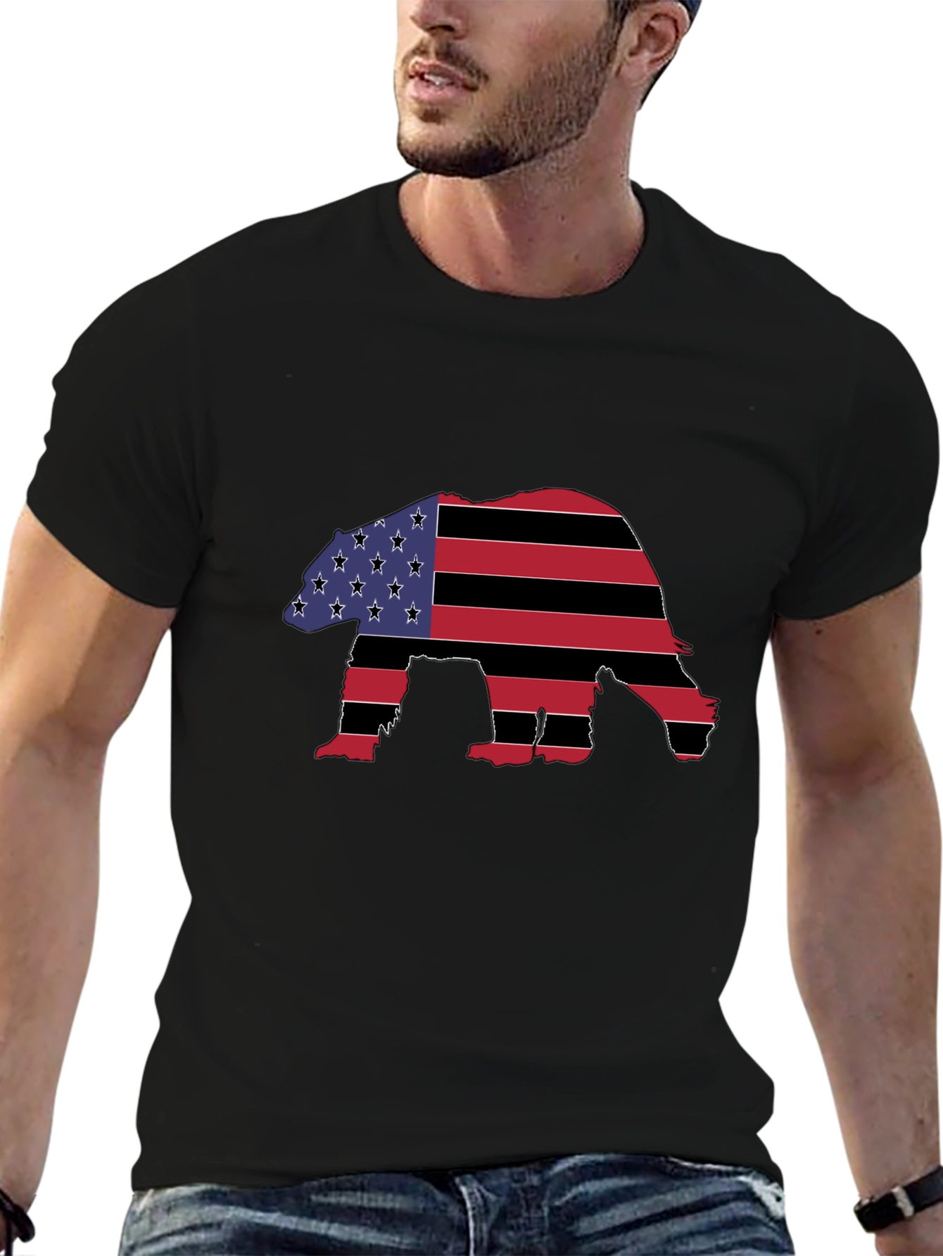 American Flag Bear Graphic T-Shirt