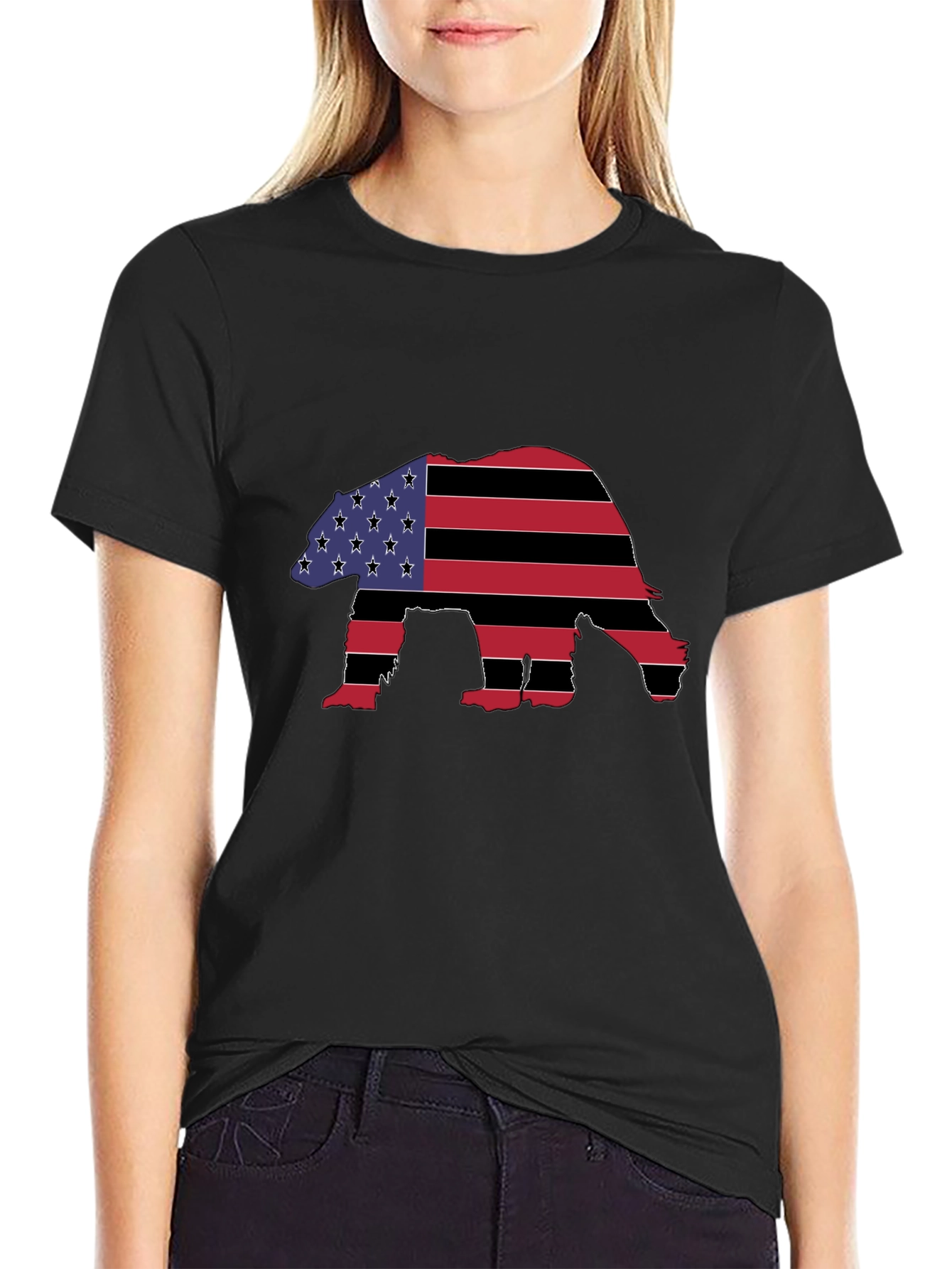 American Flag Bear Graphic T-Shirt