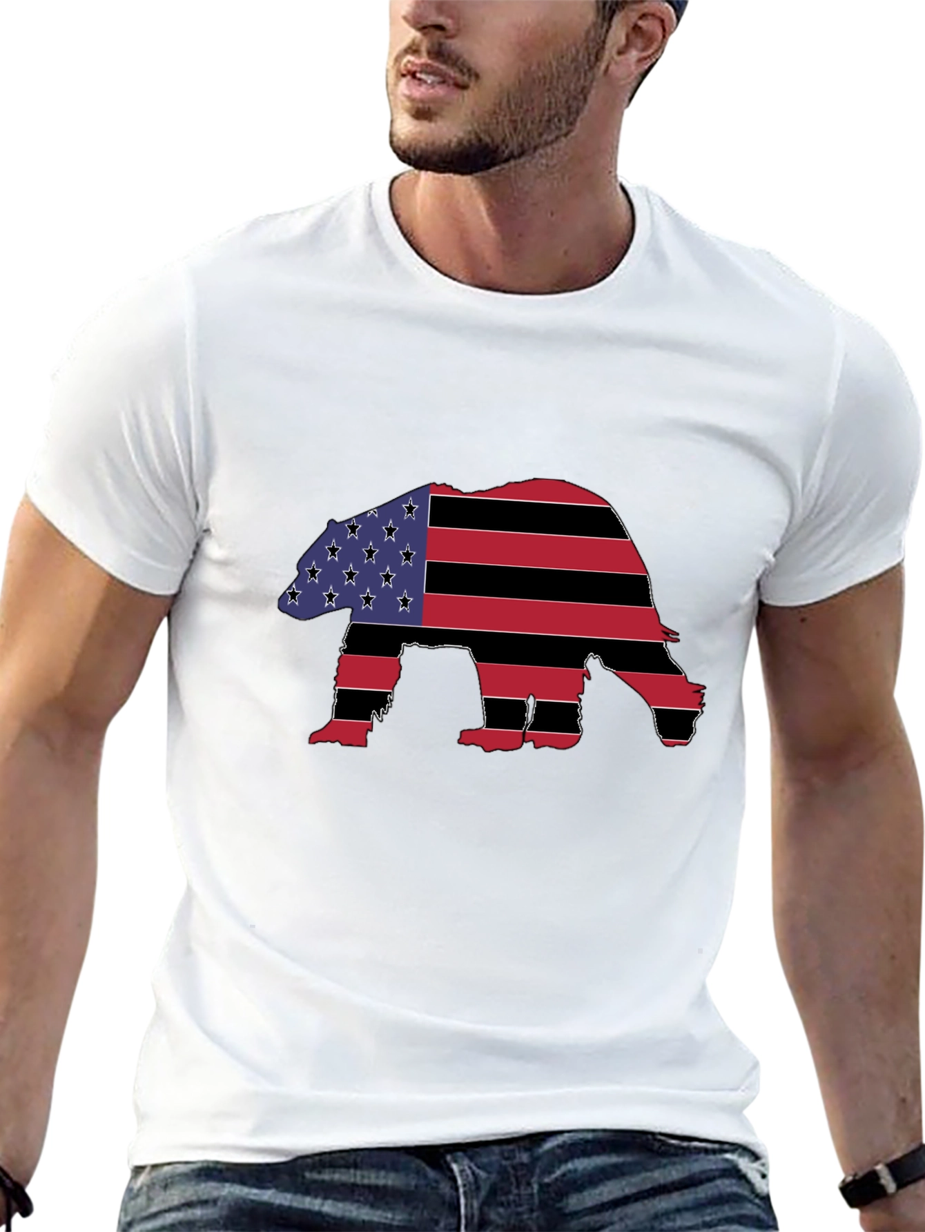 American Flag Bear Graphic T-Shirt