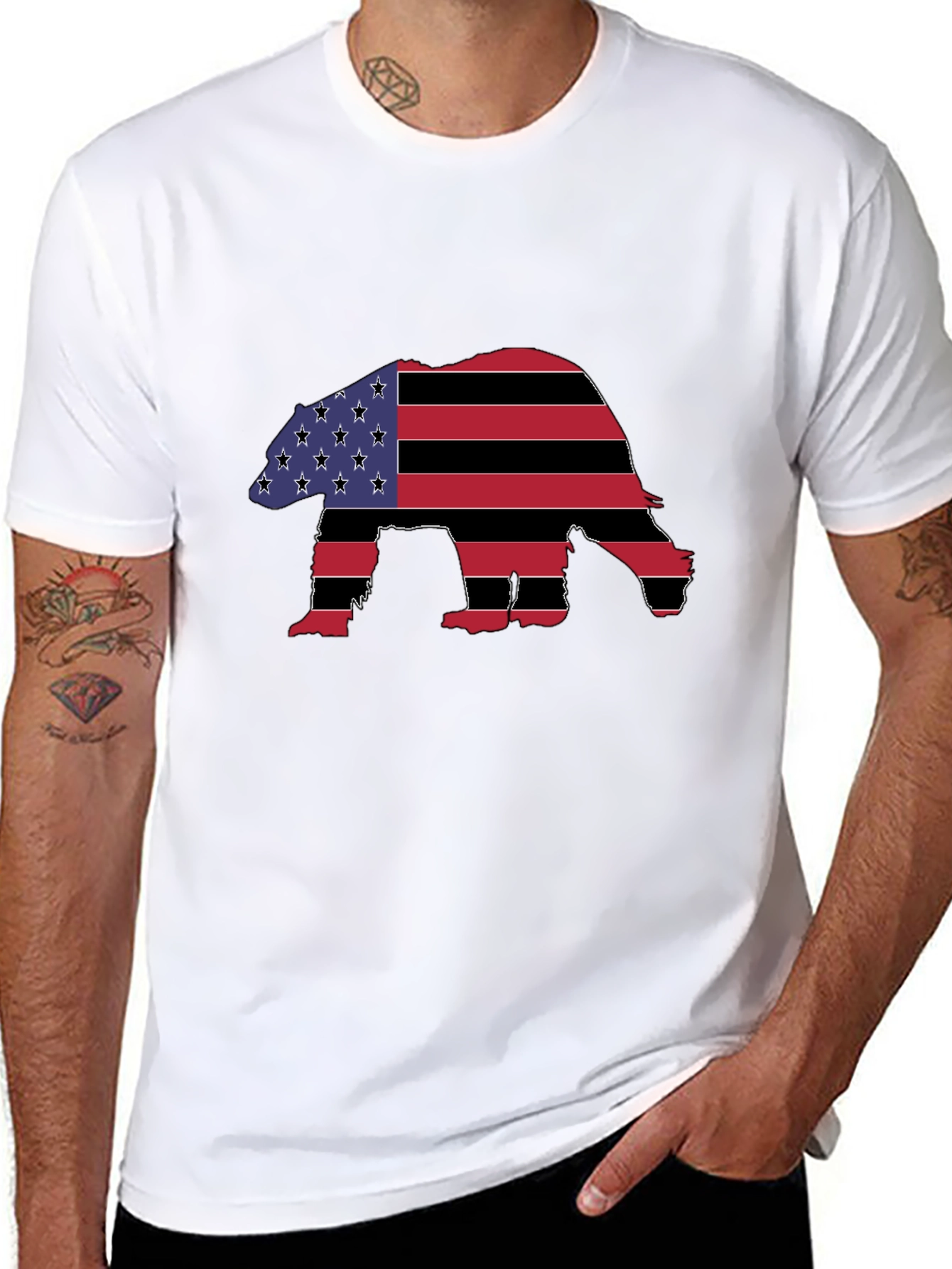 American Flag Bear Graphic T-Shirt