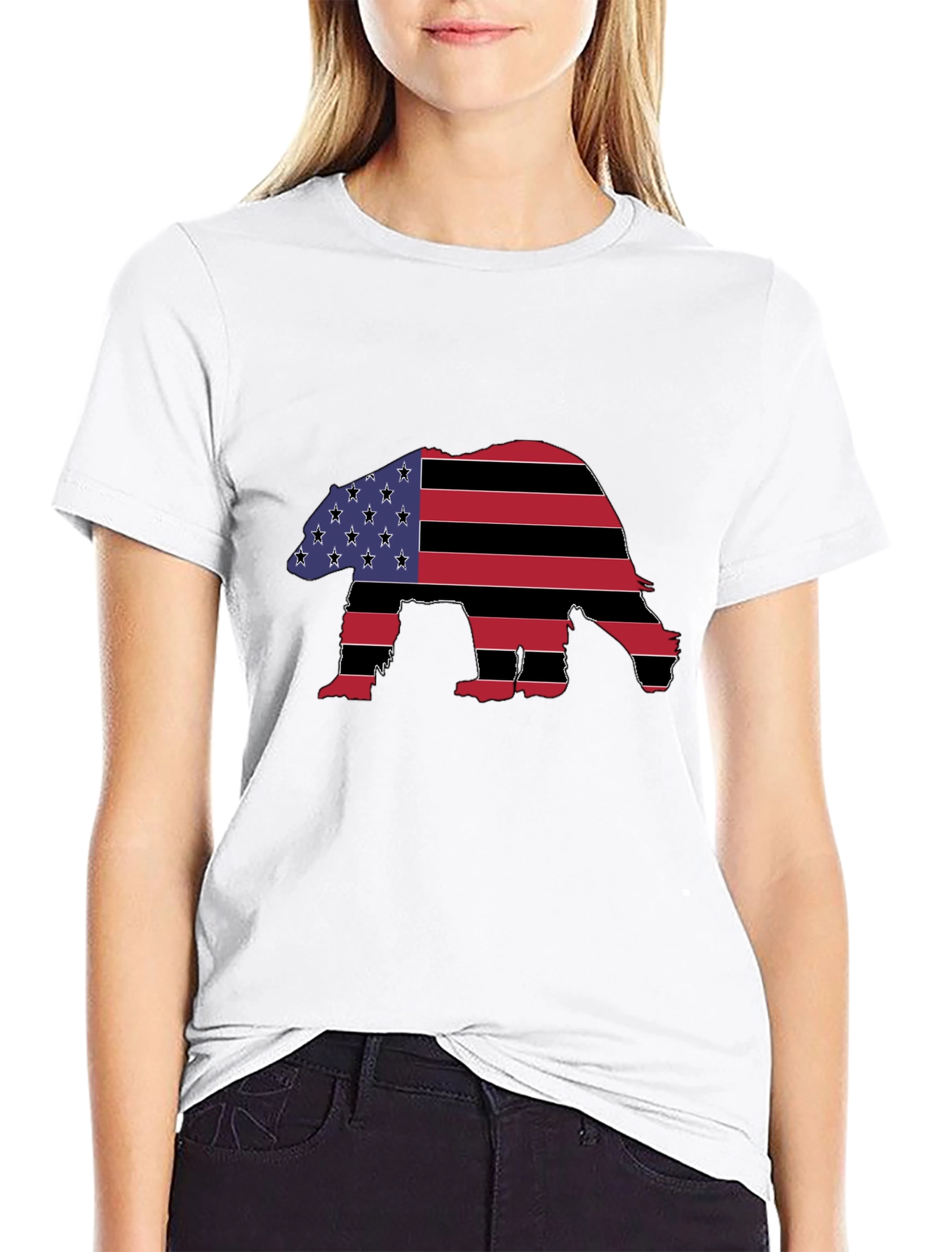 American Flag Bear Graphic T-Shirt