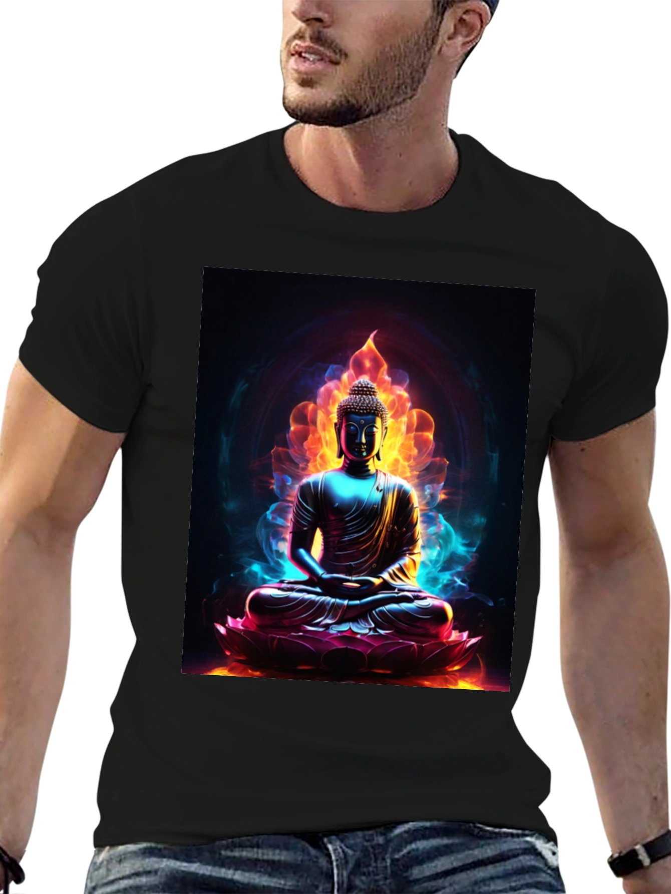 Buddha Lotus Flame Graphic Tee - Spiritual Comfort