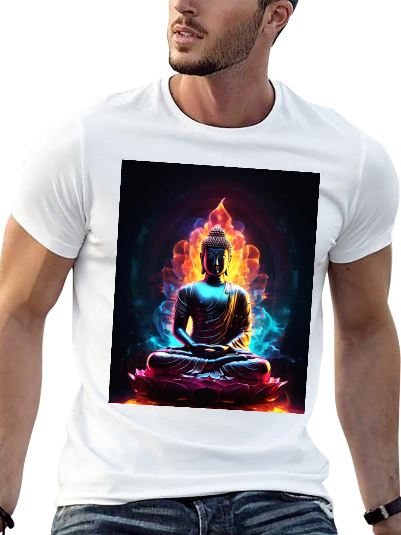 Buddha Lotus Flame Graphic Tee - Spiritual Comfort