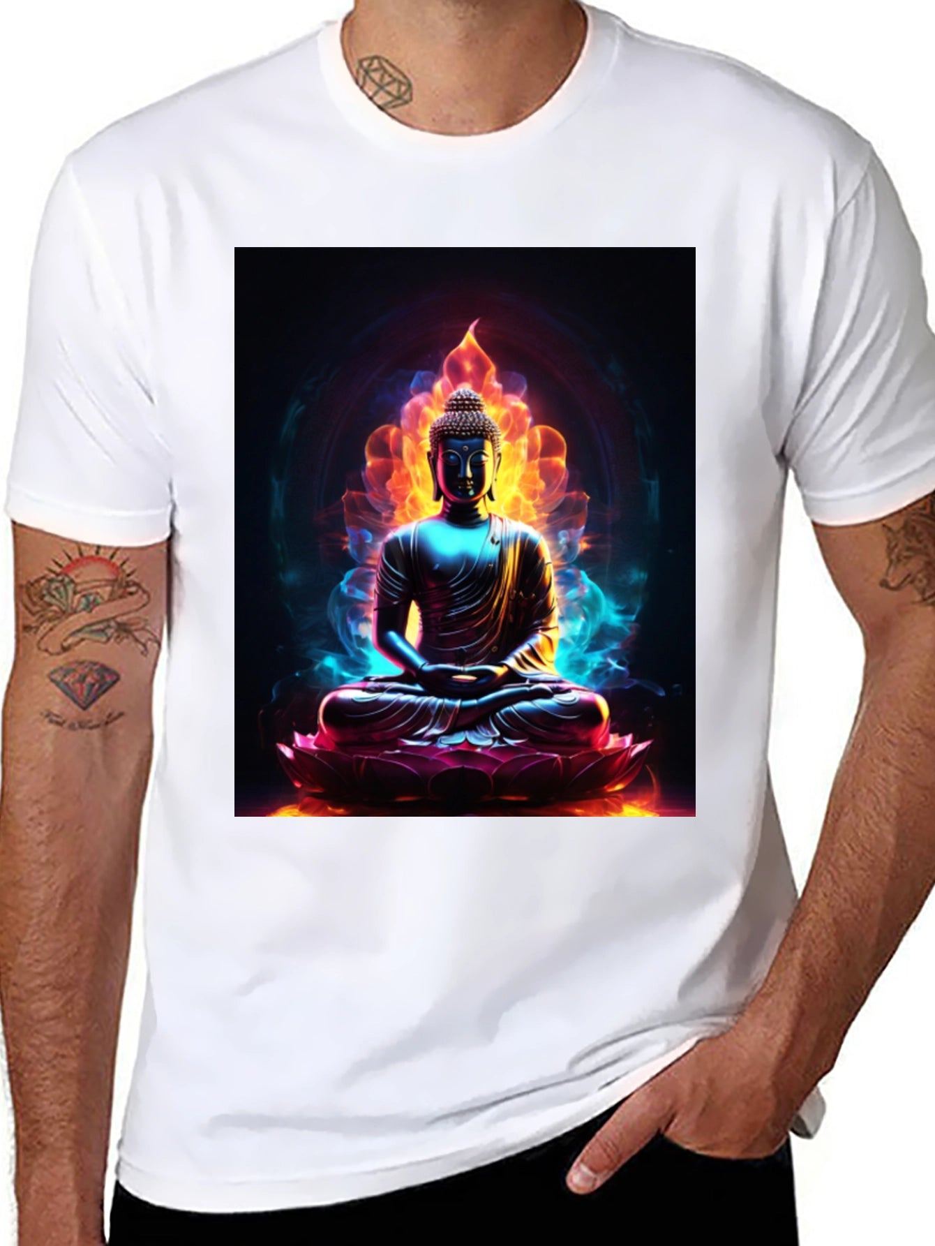 Buddha Lotus Flame Graphic Tee - Spiritual Comfort