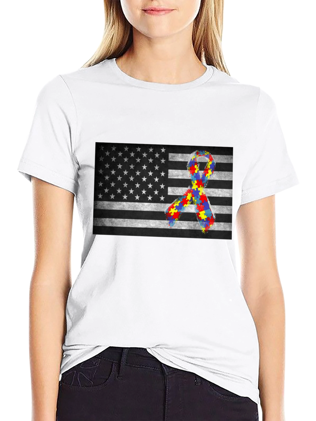 Autism Awareness USA Flag T-Shirt