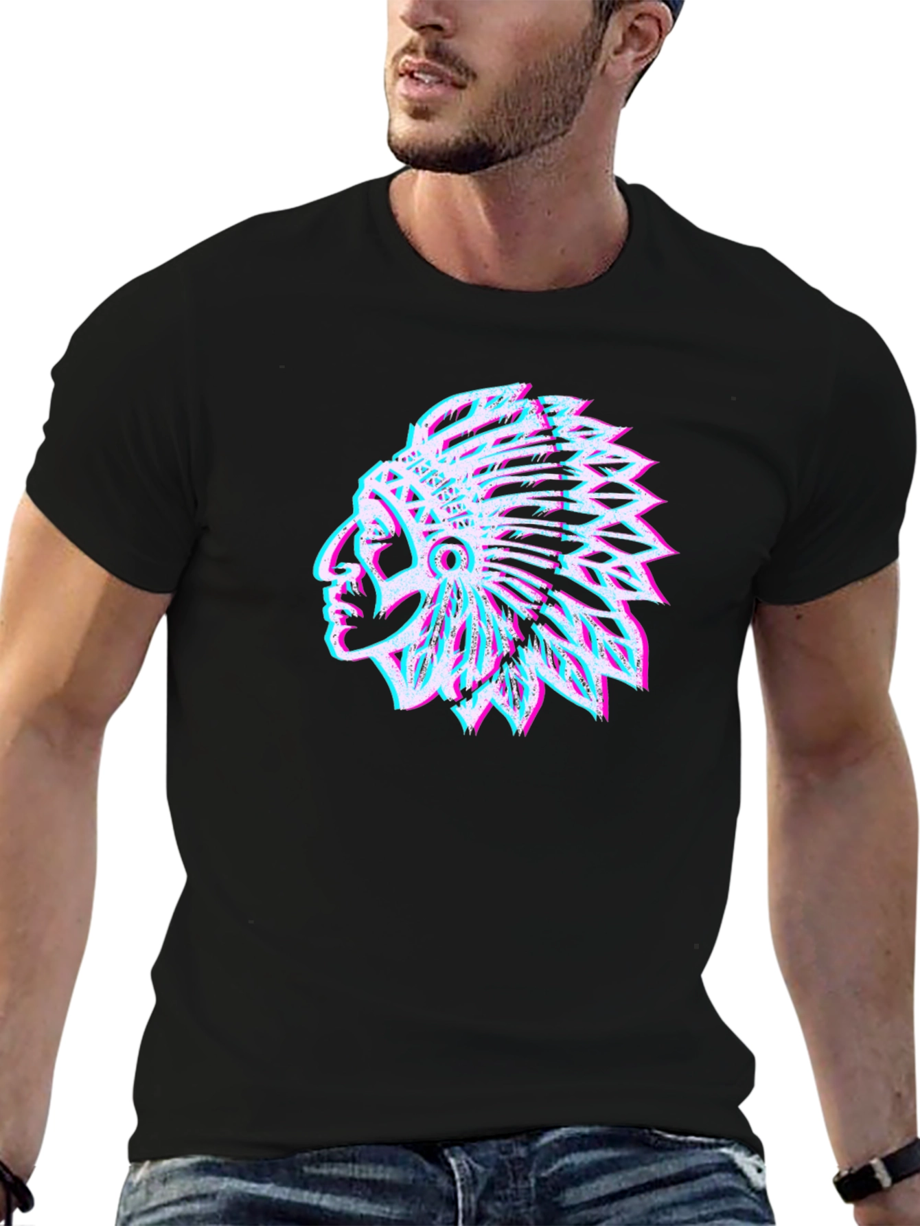Native American Headdress Graphic Tee - Black