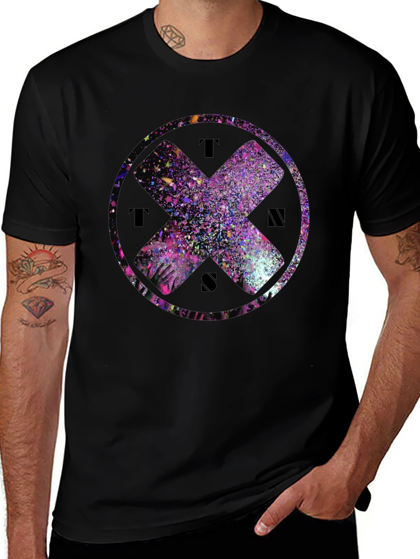 Abstract Cross Graphic Tee - Black Cotton Blend
