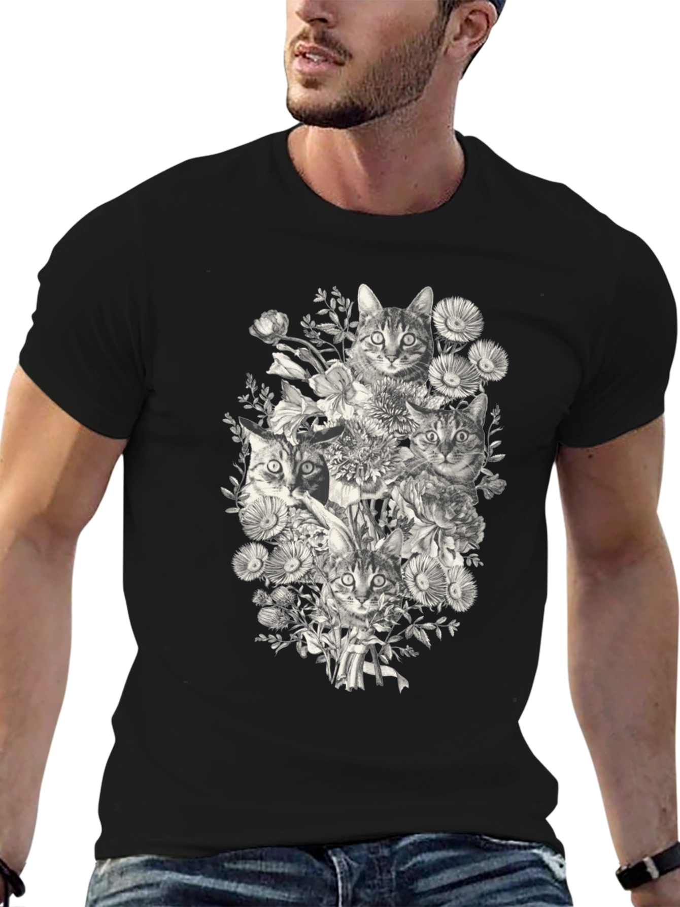 Cats & Flowers Graphic T-Shirt