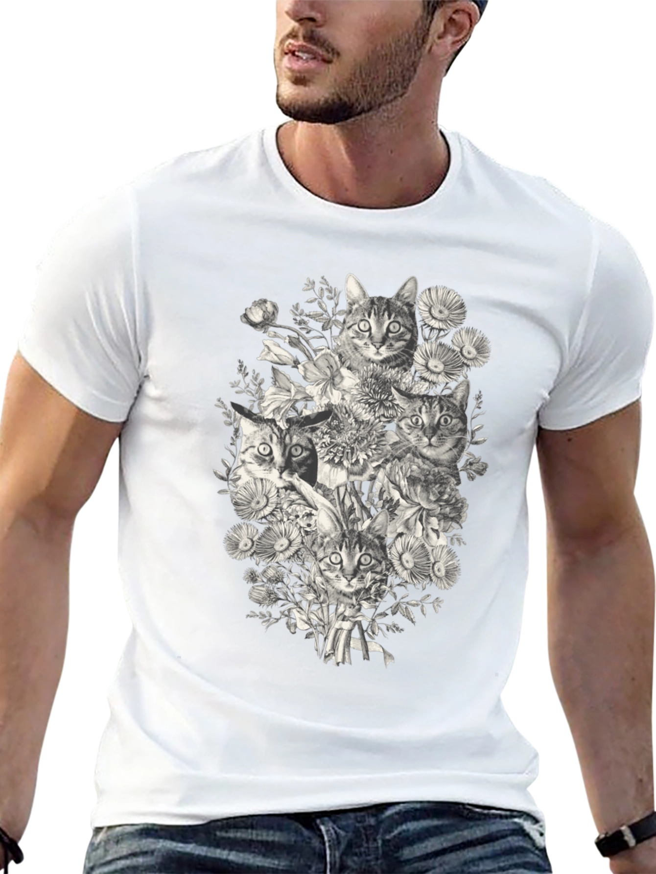 Cats & Flowers Graphic T-Shirt