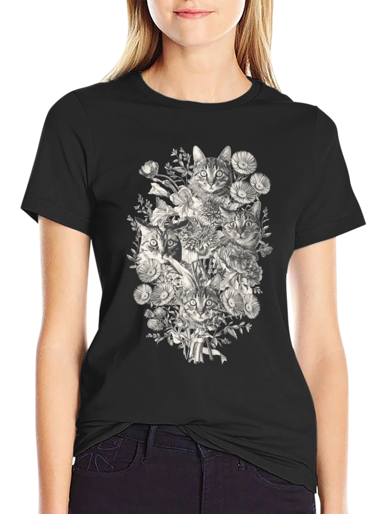 Cats & Flowers Graphic T-Shirt