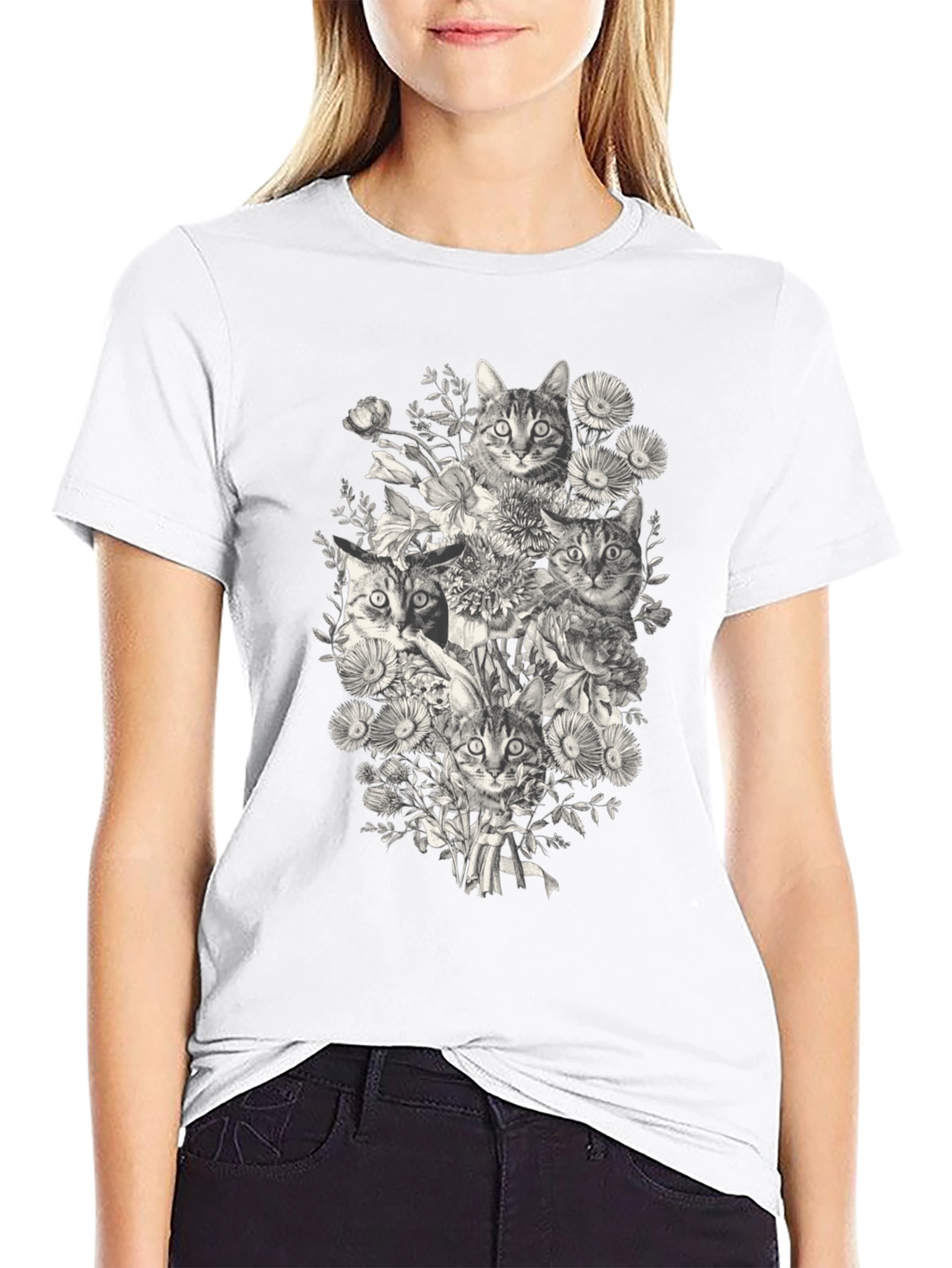Cats & Flowers Graphic T-Shirt