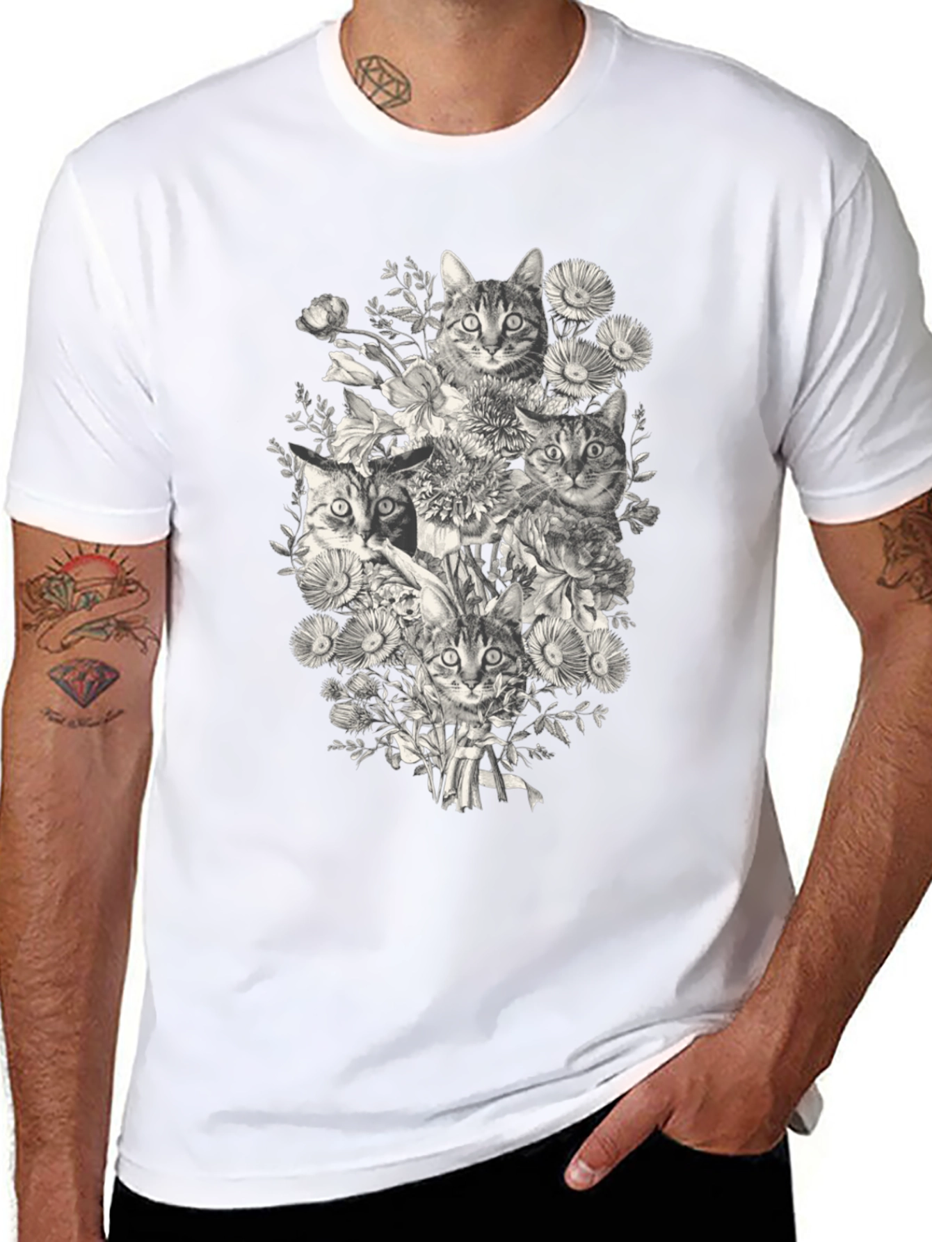 Cats & Flowers Graphic T-Shirt