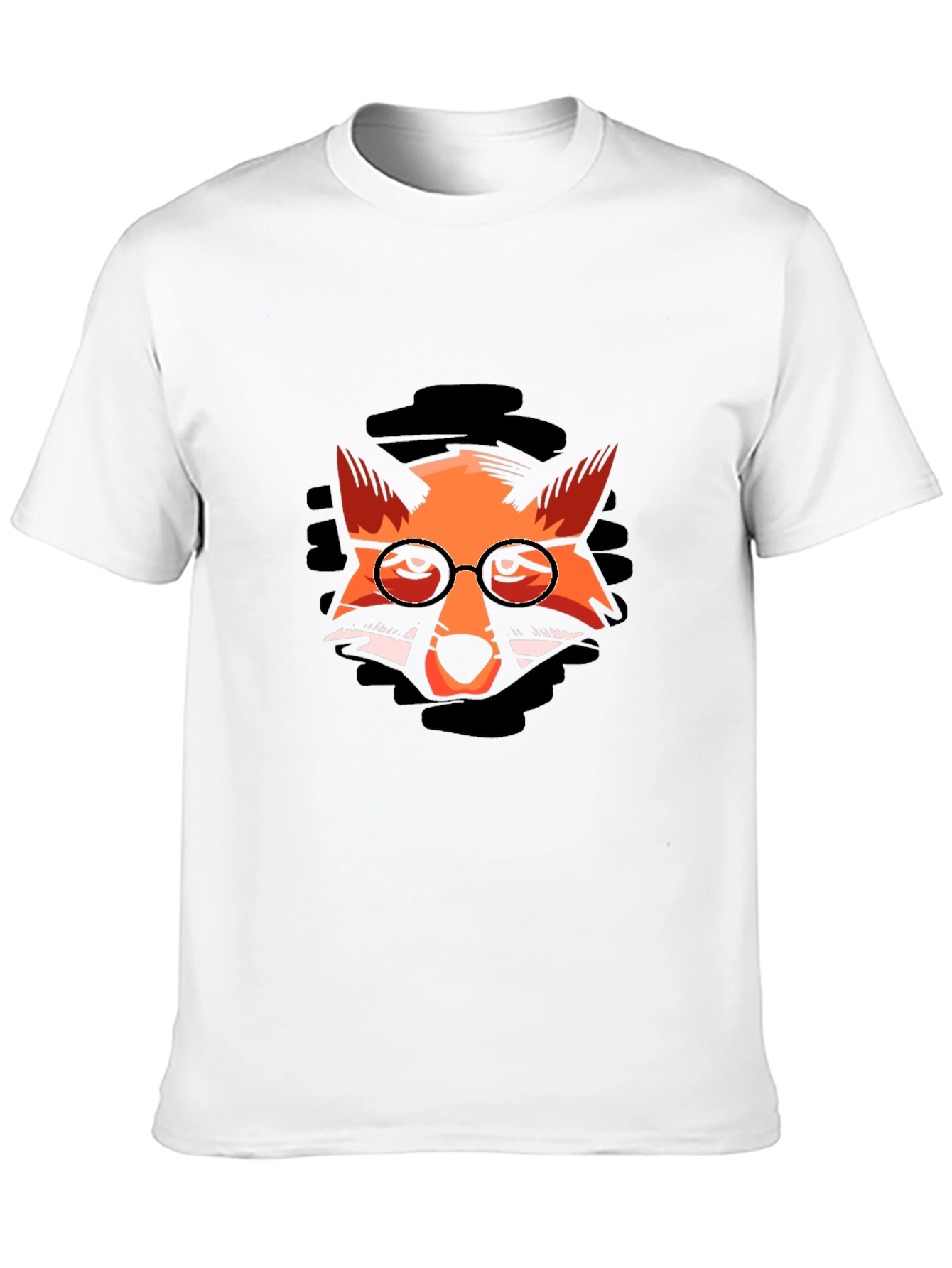 Fox with Glasses Graphic Black T-Shirt
