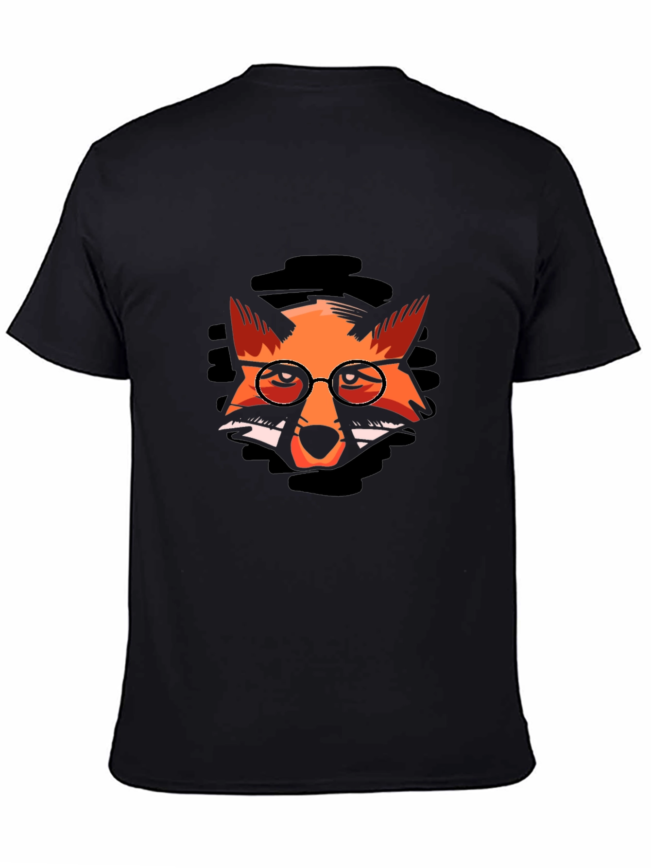 Fox with Glasses Graphic Black T-Shirt