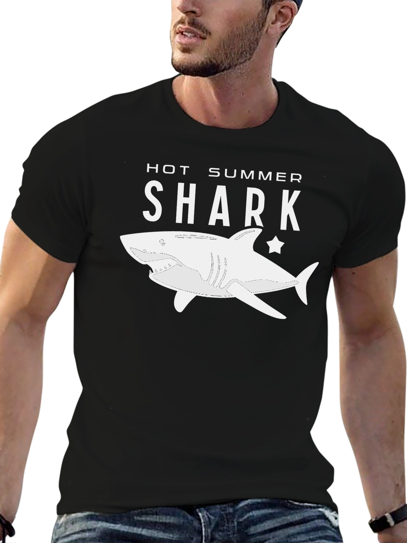 Hot Summer Shark Graphic Tee - Black