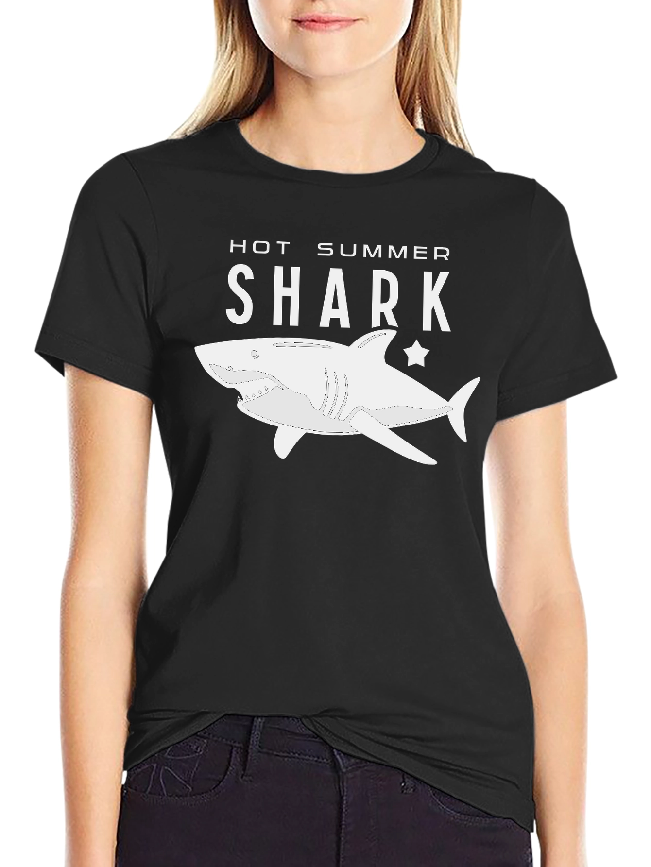Hot Summer Shark Graphic Tee - Black