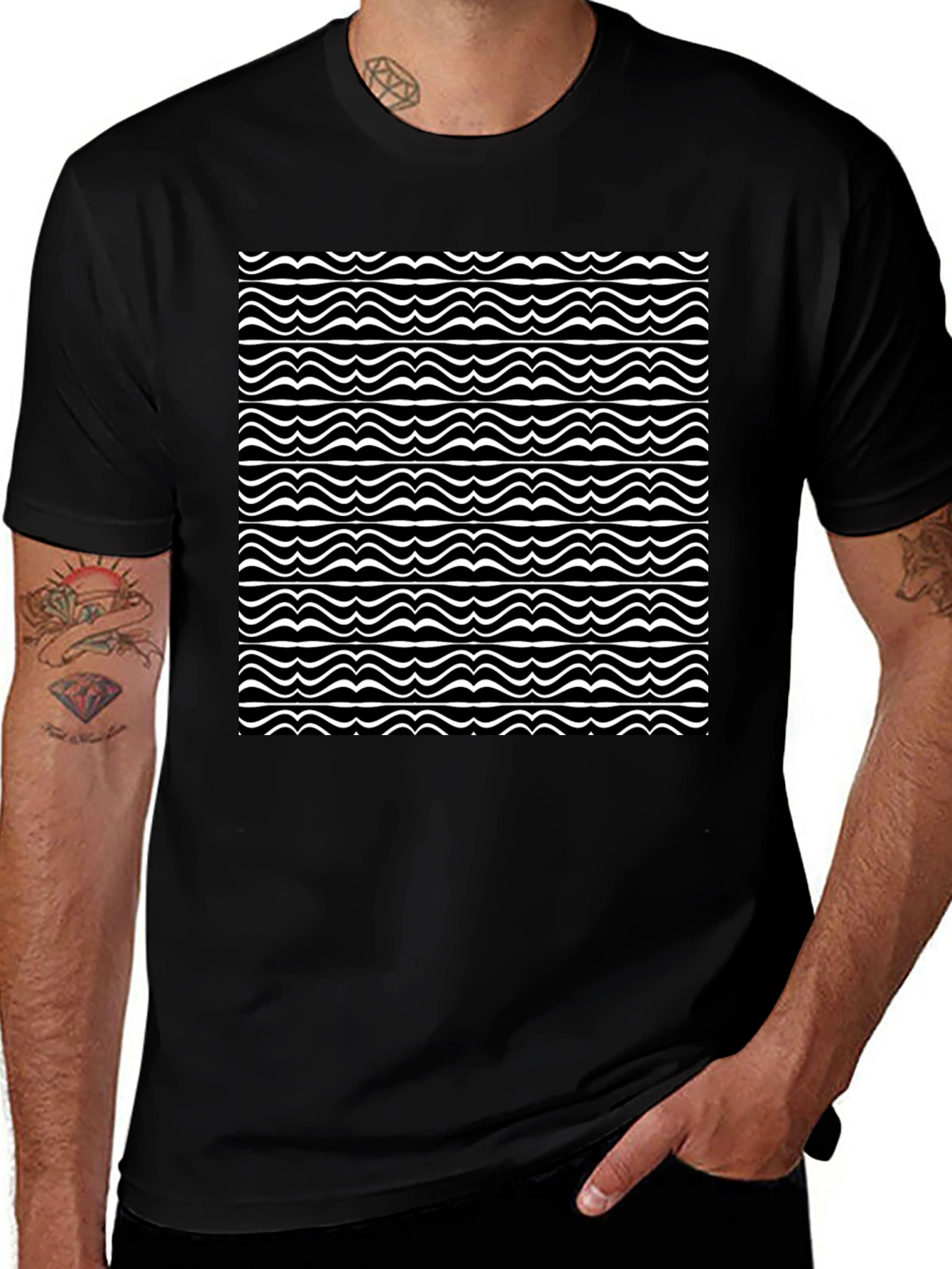 Wave Pattern Black T-Shirt