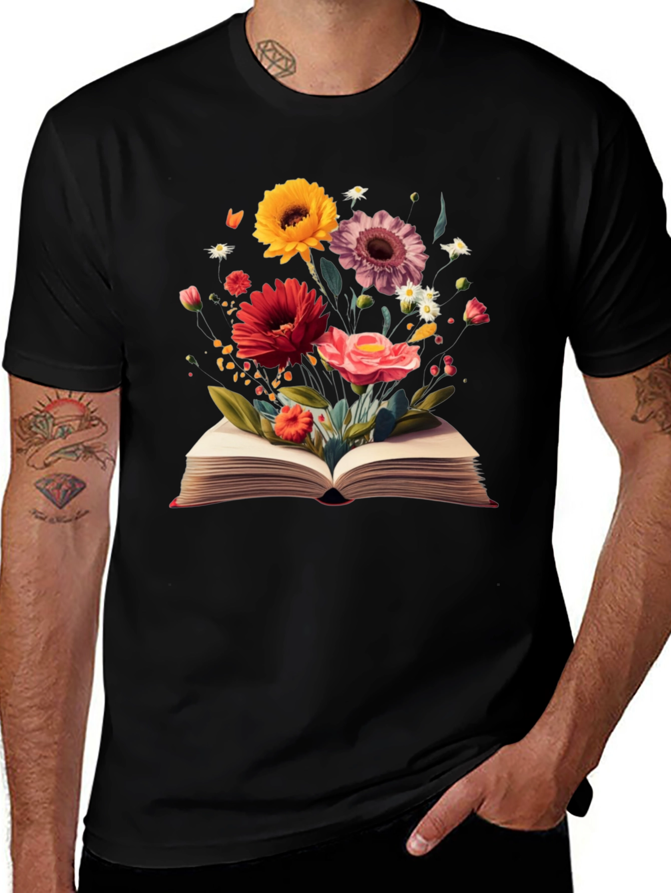 Floral Book T-Shirt - Literary Garden Design