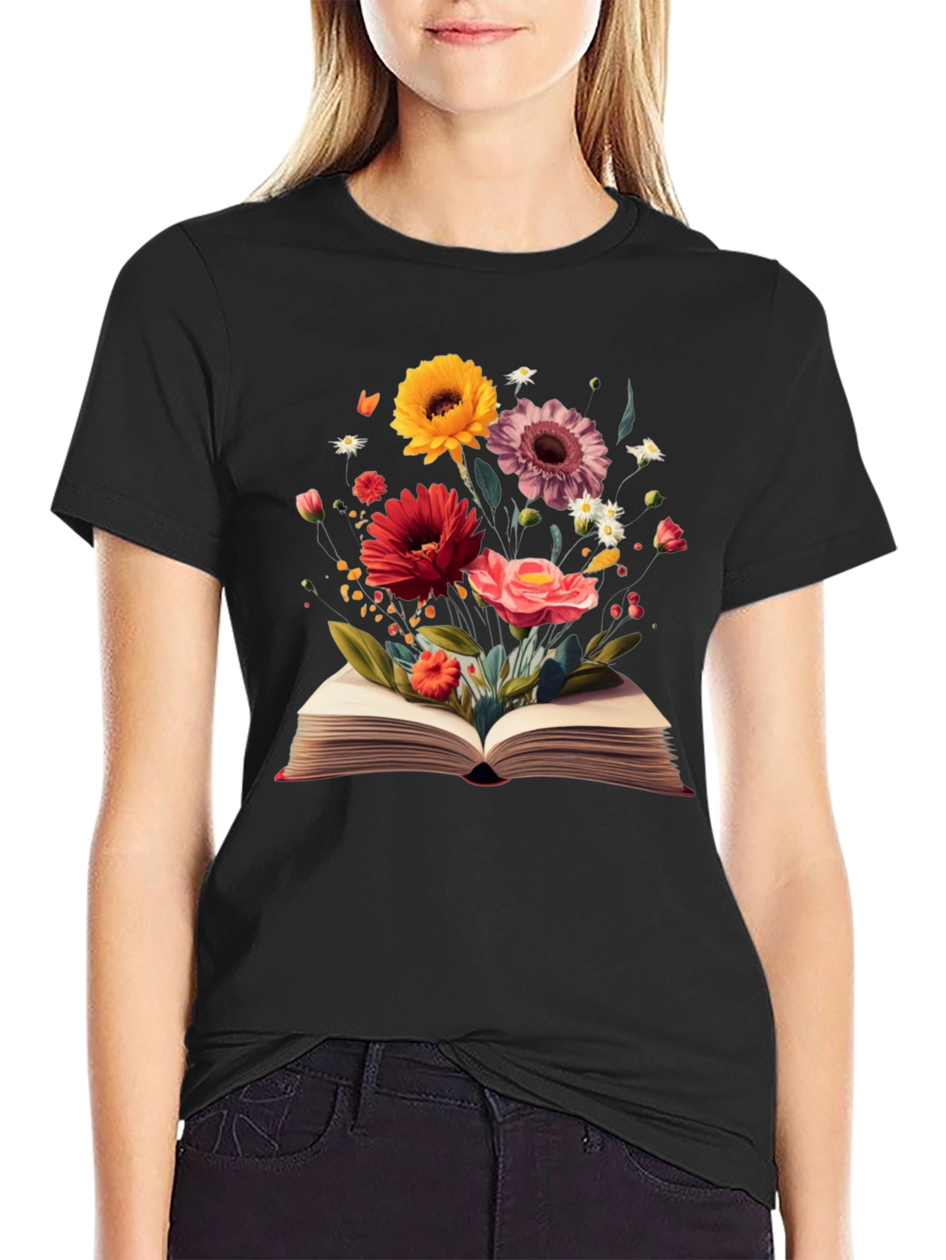 Floral Book T-Shirt - Literary Garden Design