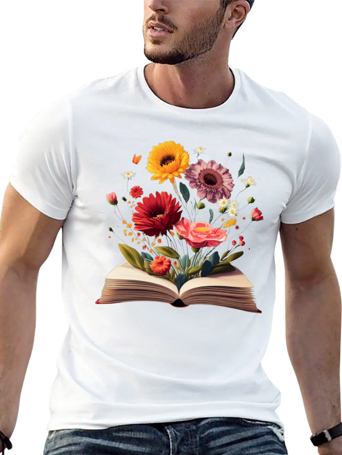 Floral Book T-Shirt - Literary Garden Design
