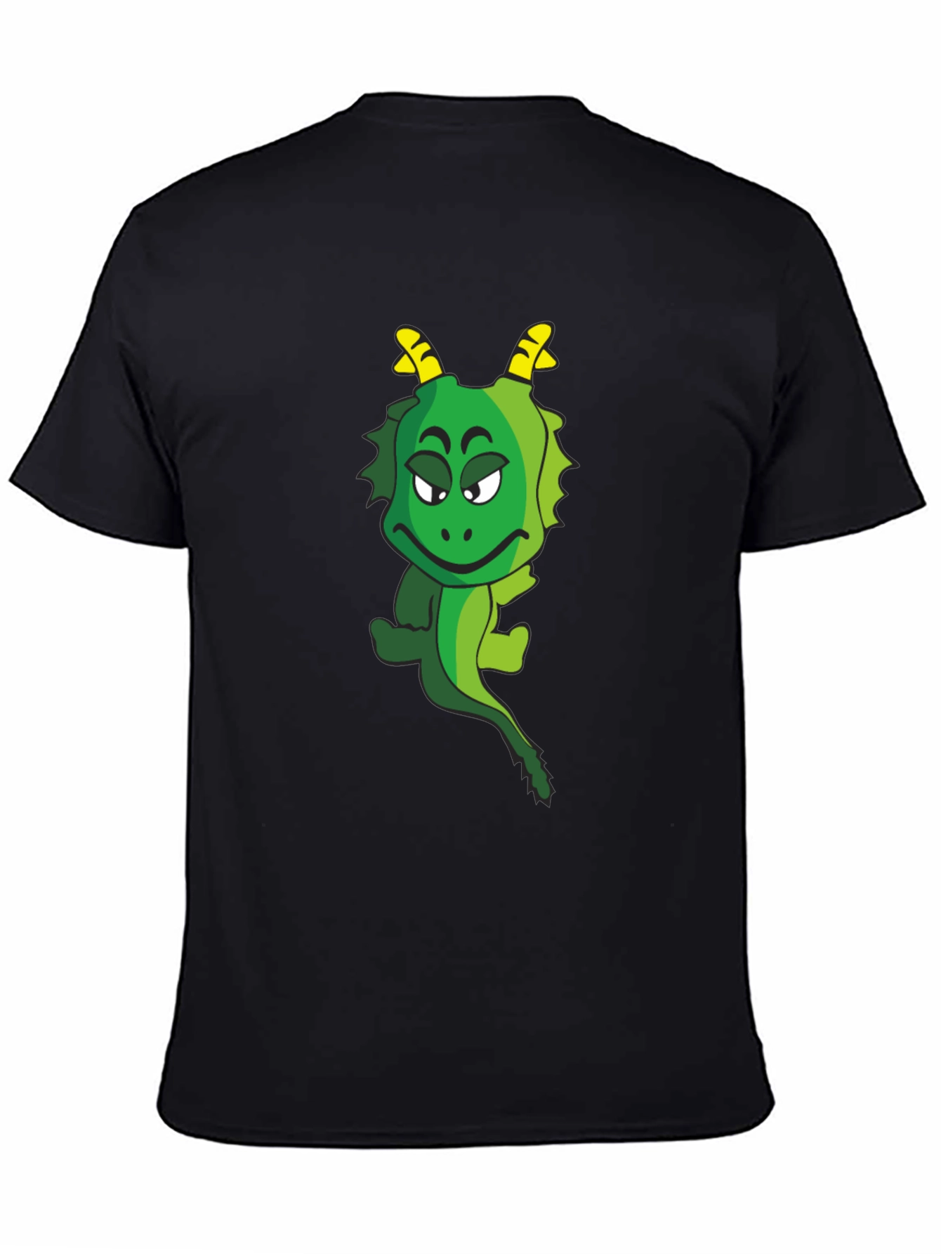 Funny Cartoon Dragon Graphic Tee - Black