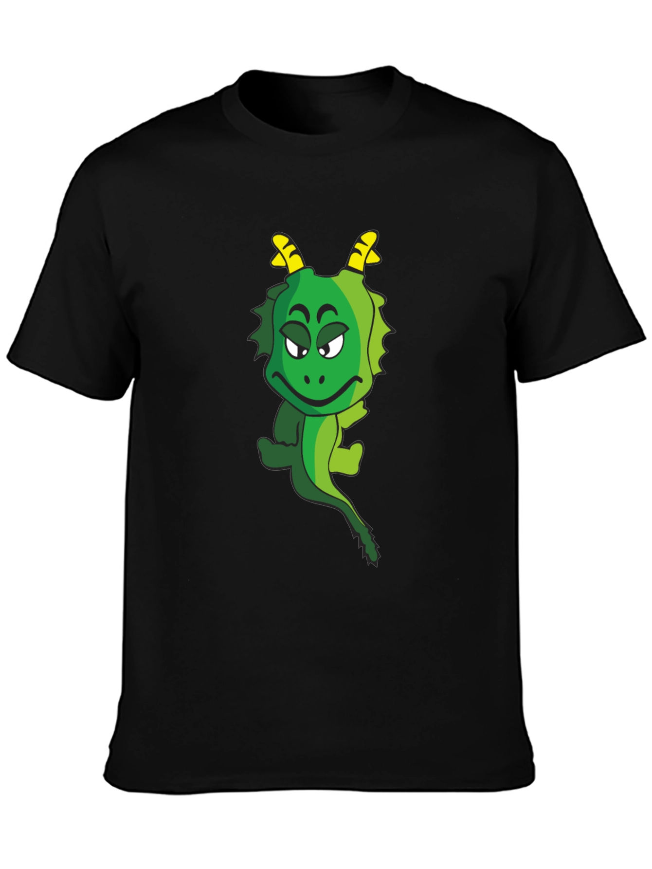 Funny Cartoon Dragon Graphic Tee - Black