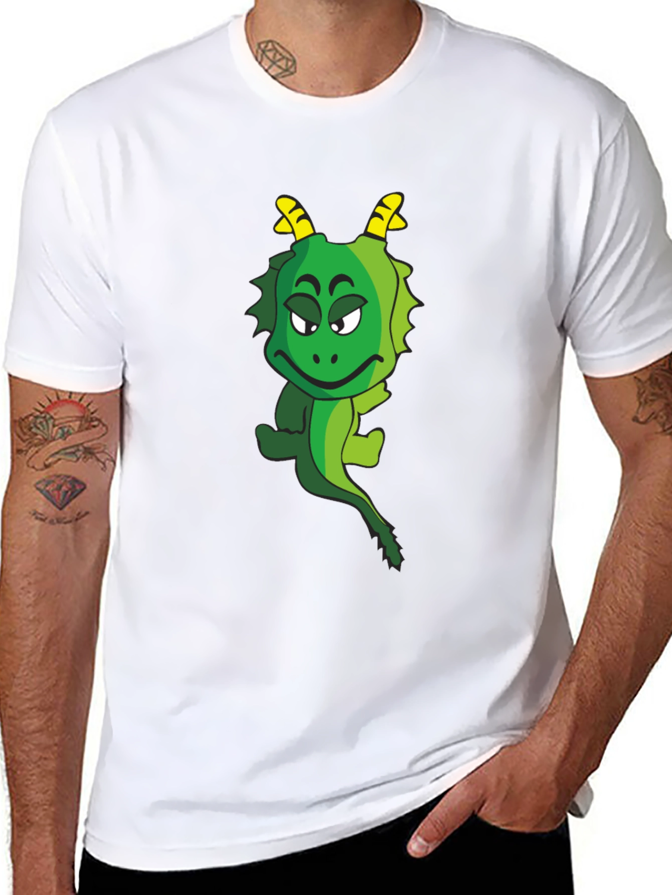 Funny Cartoon Dragon Graphic Tee - Black