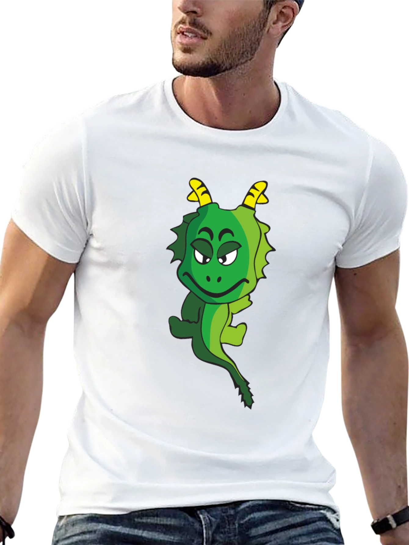 Funny Cartoon Dragon Graphic Tee - Black