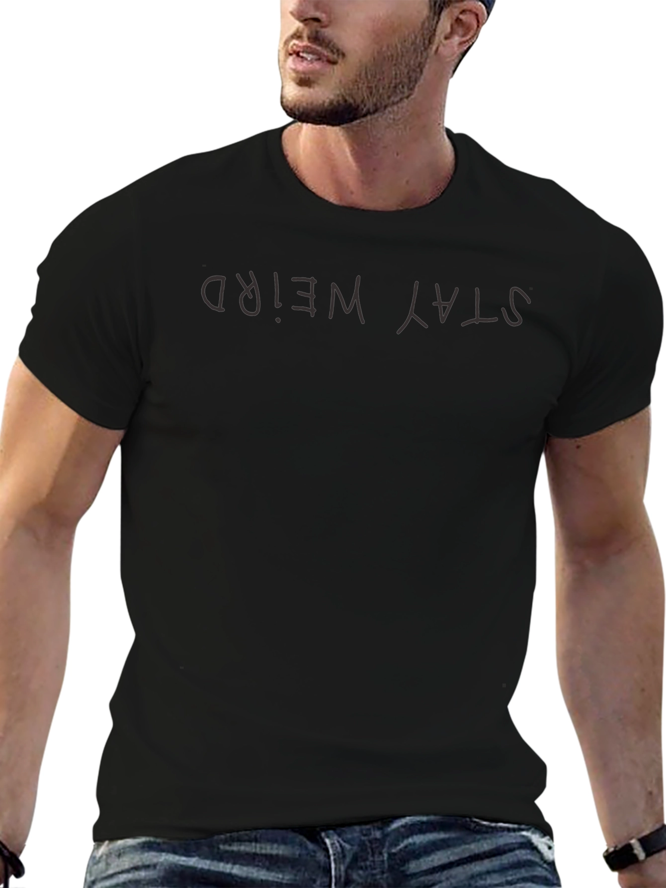 Stay Weird Black Graphic Tee Shirt