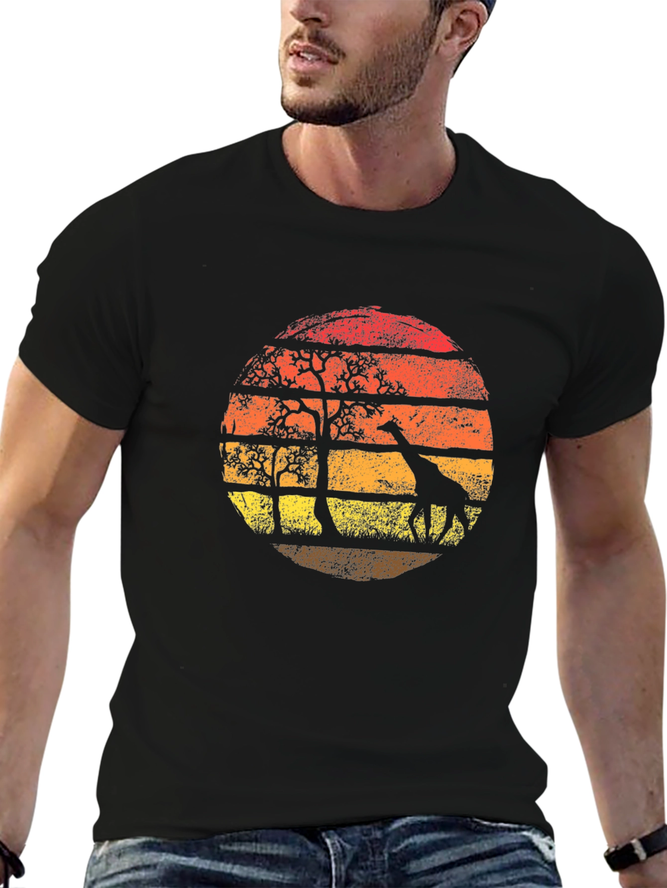 Giraffe Sunset Graphic Tee - Black T-Shirt