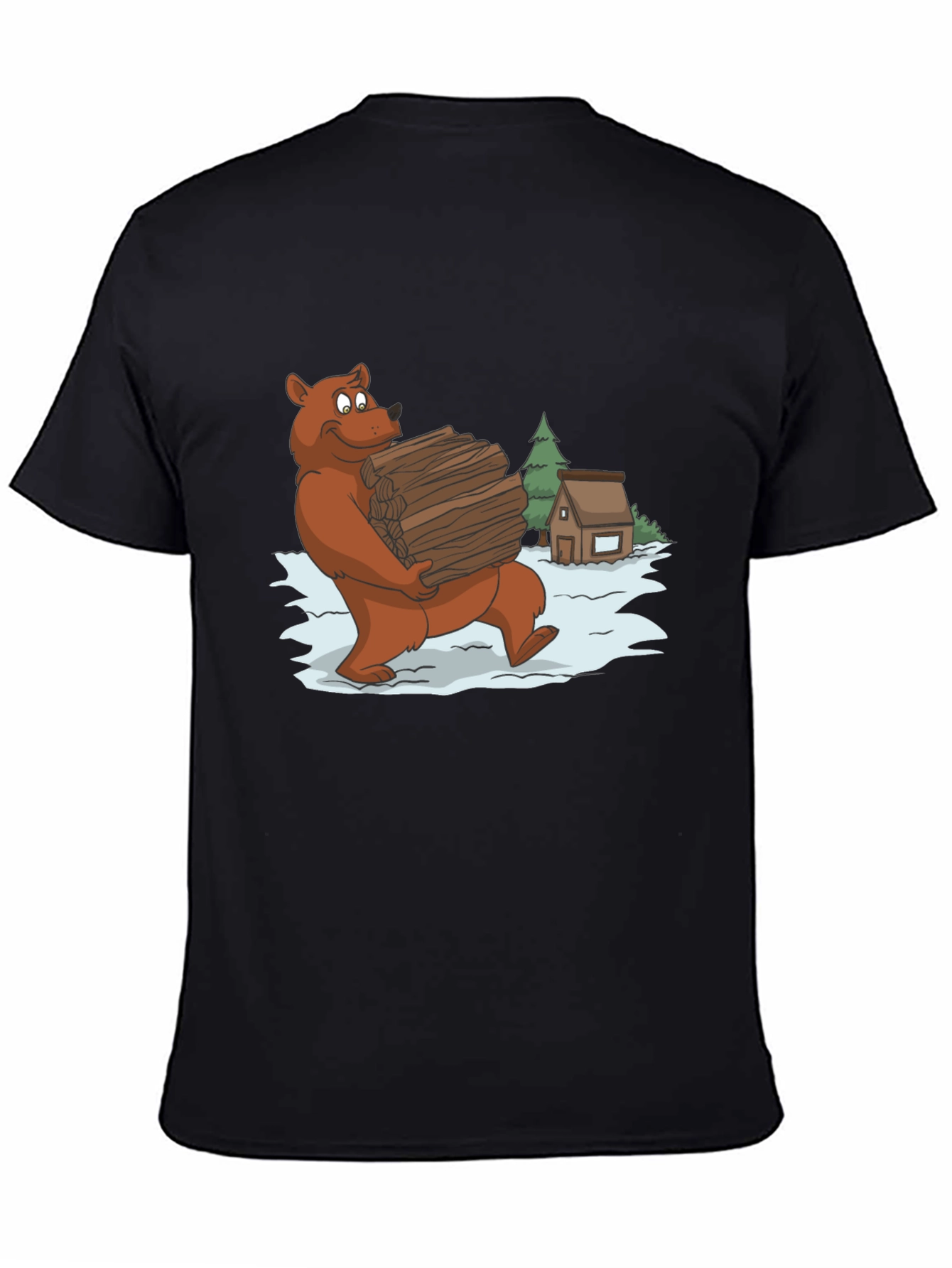 Bear Carrying Wood Graphic Tee - Black