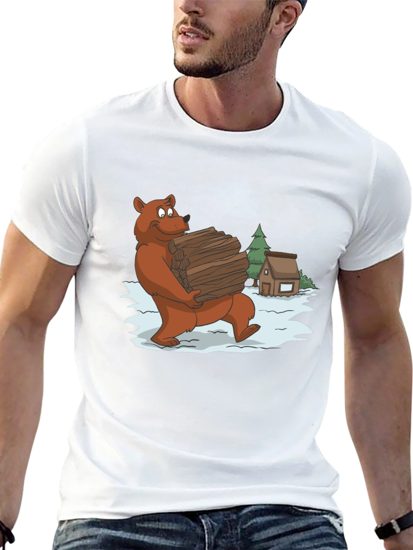 Bear Carrying Wood Graphic Tee - Black
