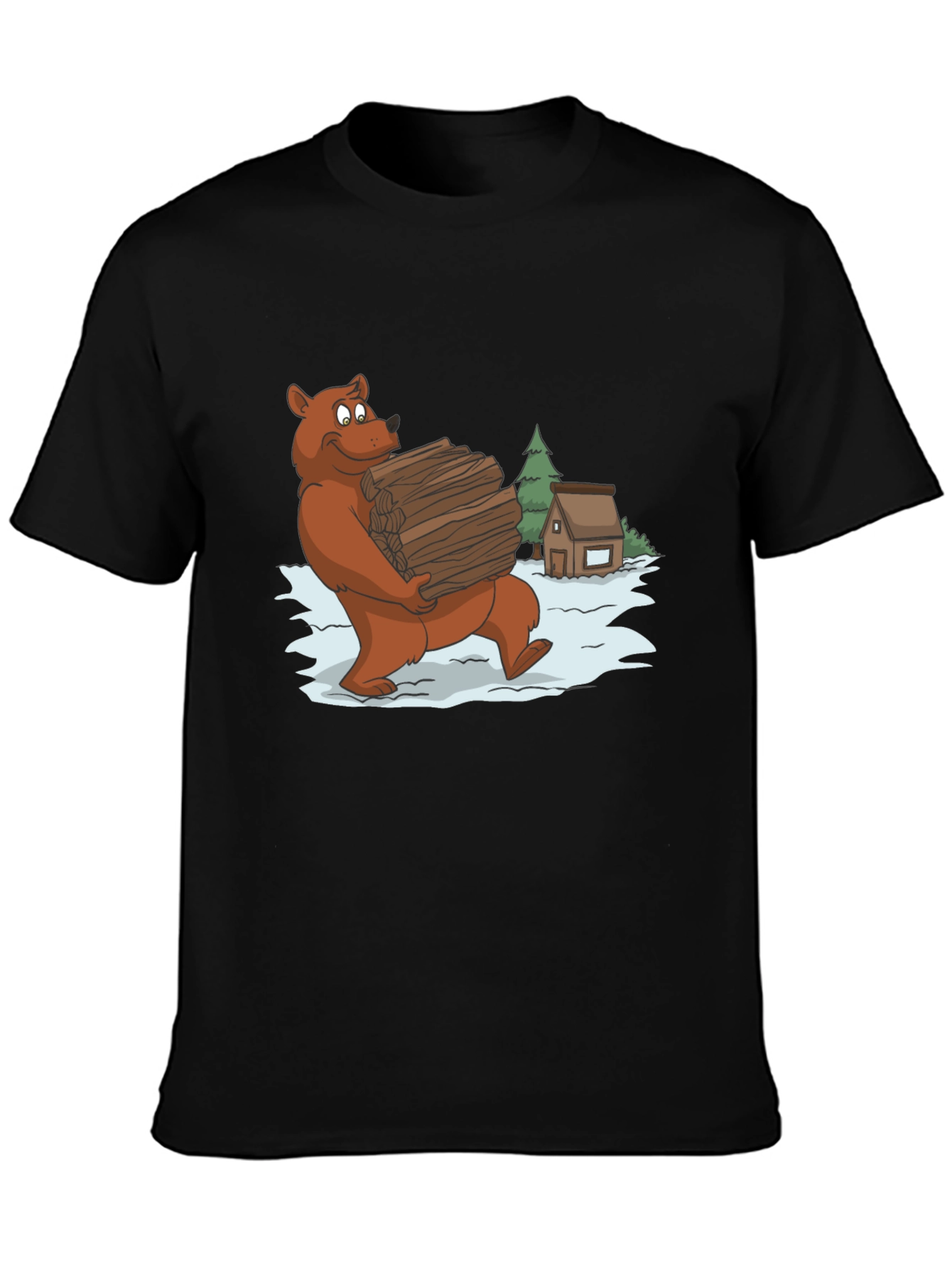 Bear Carrying Wood Graphic Tee - Black
