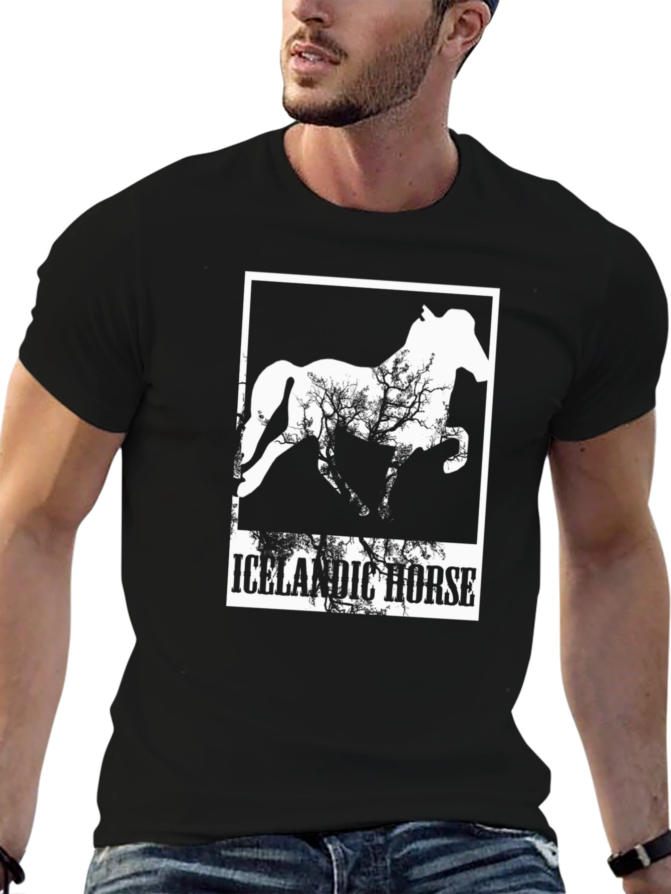 Icelandic Horse Graphic Tee - Black Cotton T-Shirt