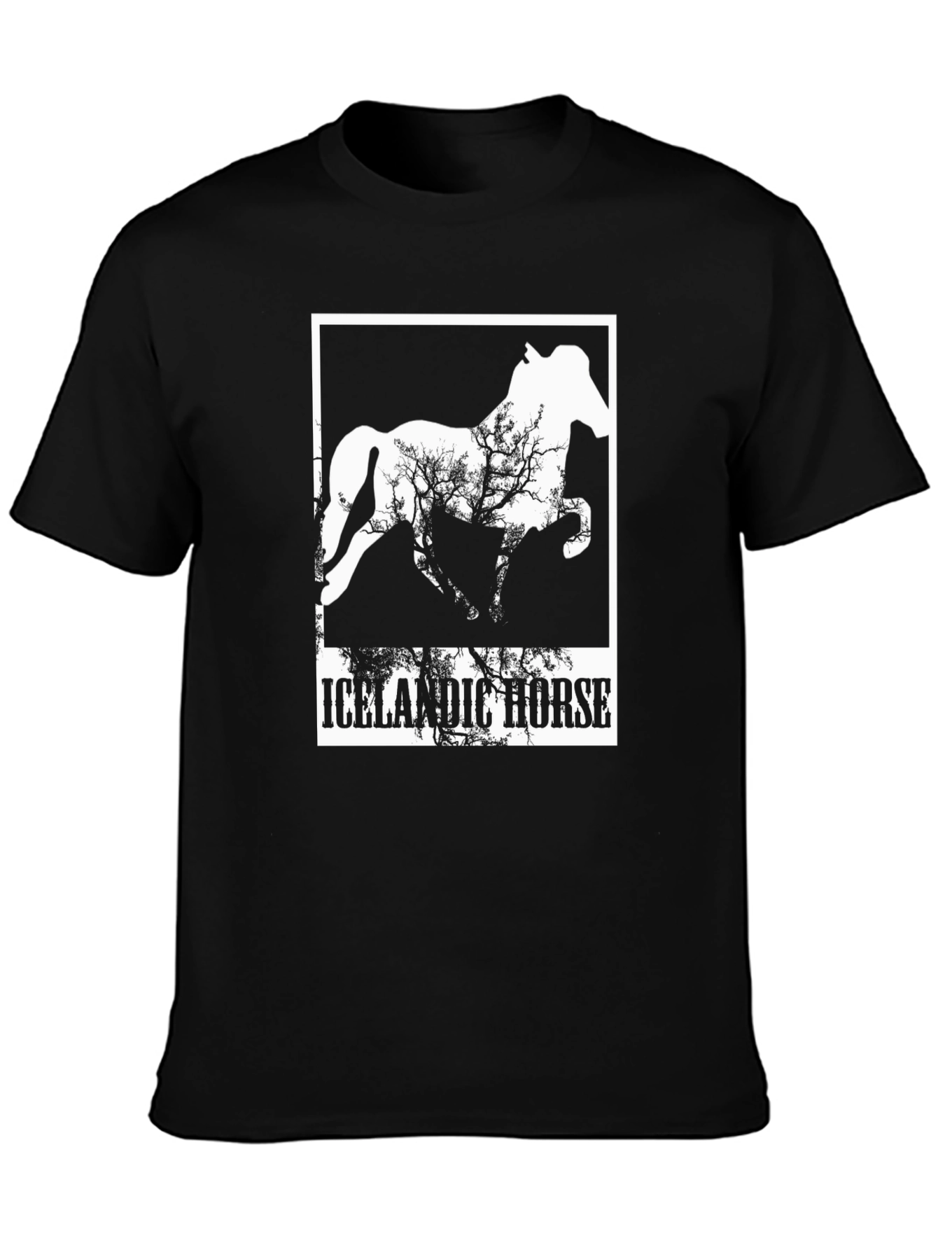 Icelandic Horse Graphic Tee - Black Cotton T-Shirt