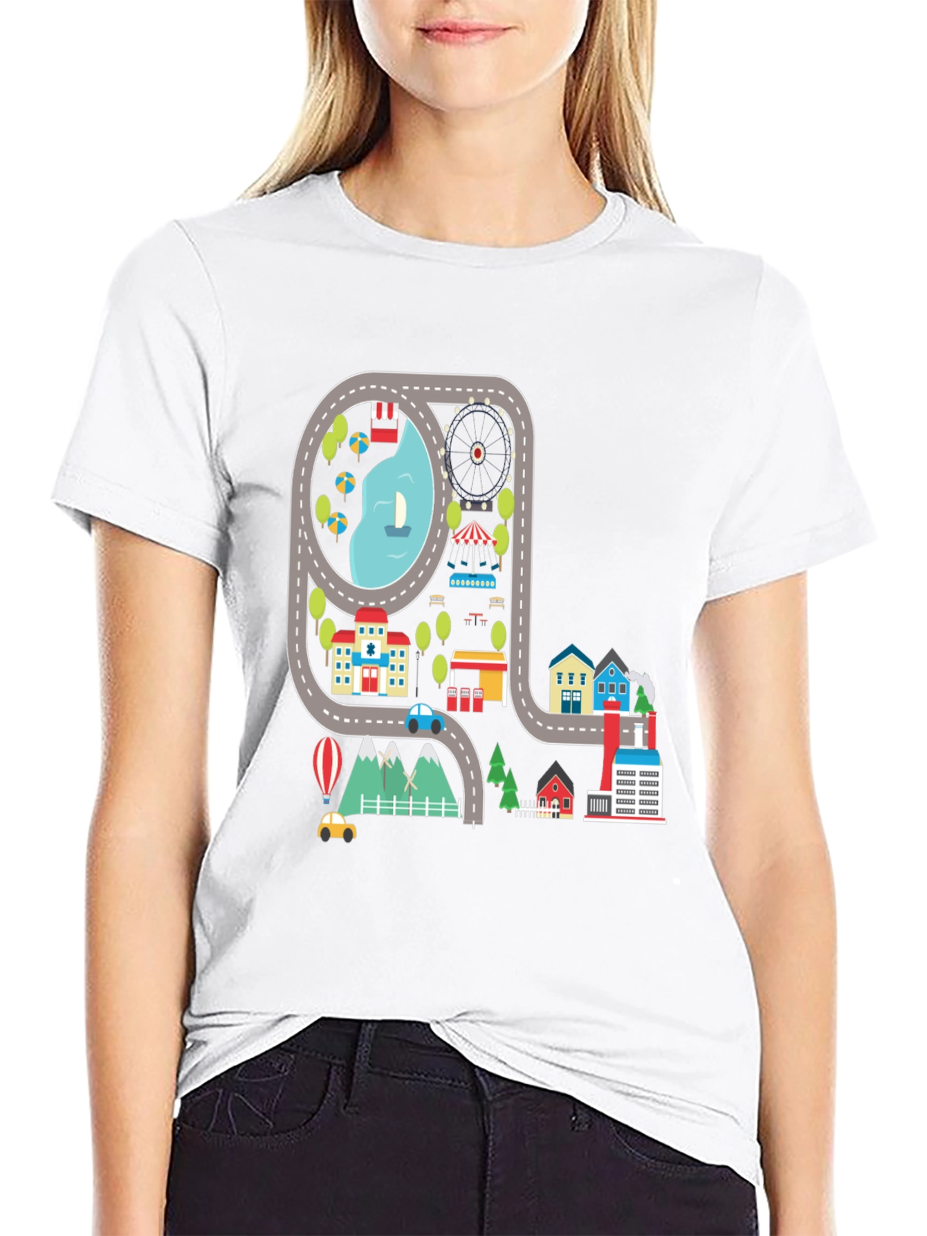 Road Map Cityscape Graphic Tee - Unique Design