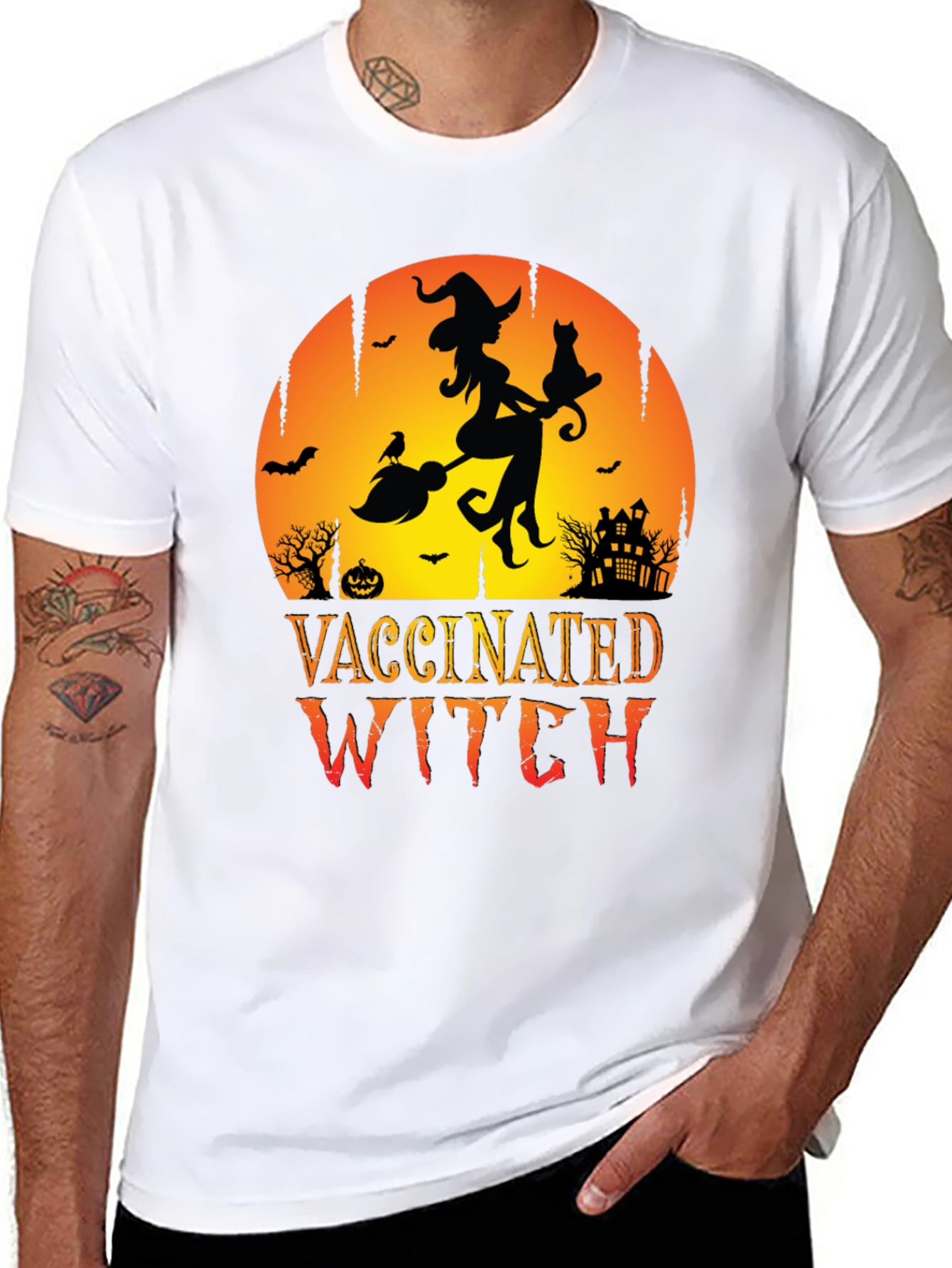 Vaccinated Witch Halloween T-Shirt
