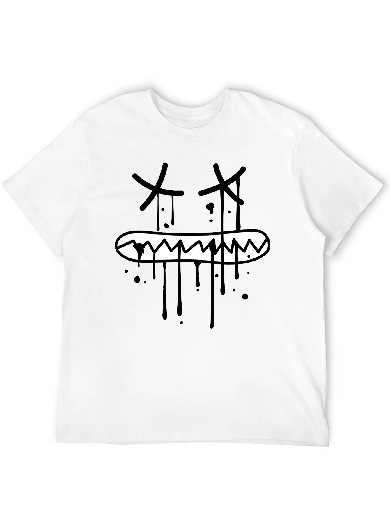 Mens Black Graphic Tee - Edgy Cartoon Face