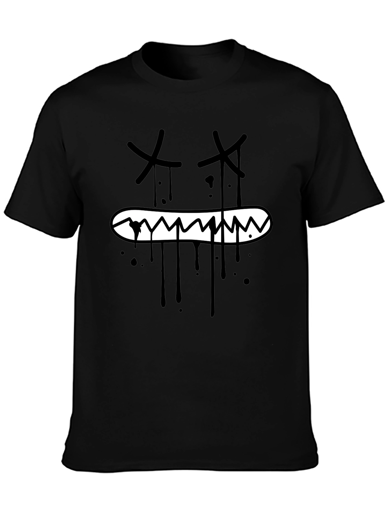 Mens Black Graphic Tee - Edgy Cartoon Face