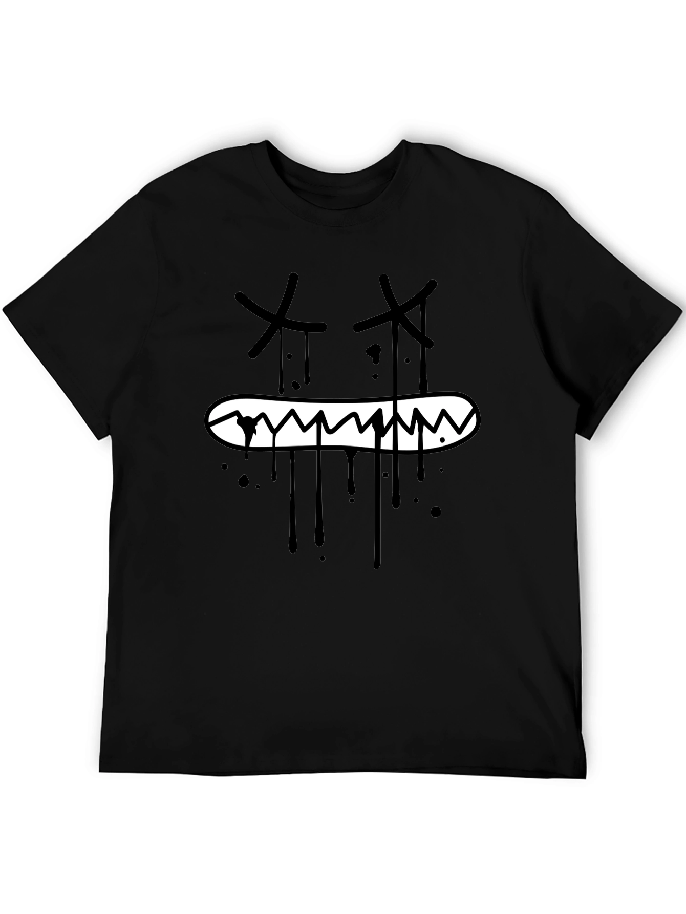 Mens Black Graphic Tee - Edgy Cartoon Face