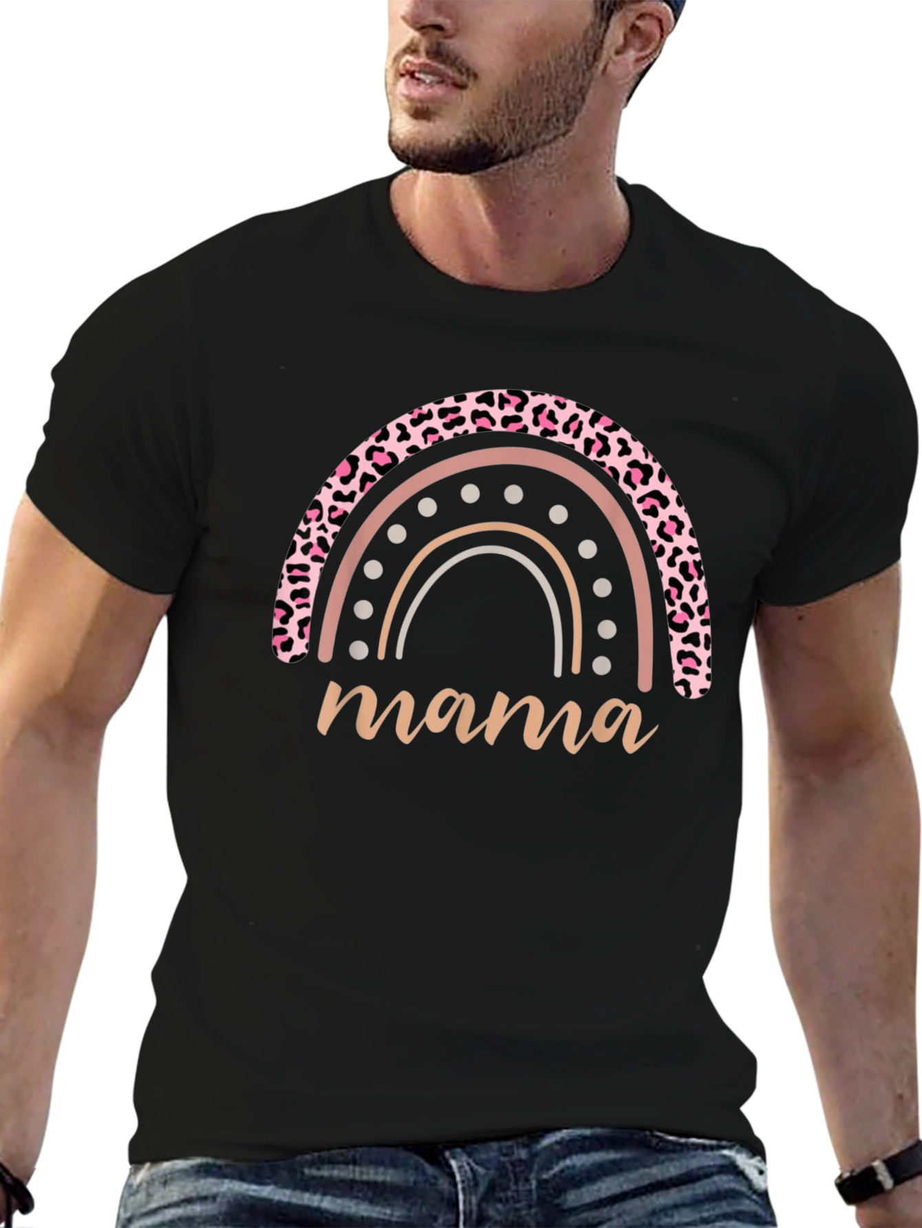 Mama Rainbow Leopard Print T-Shirt
