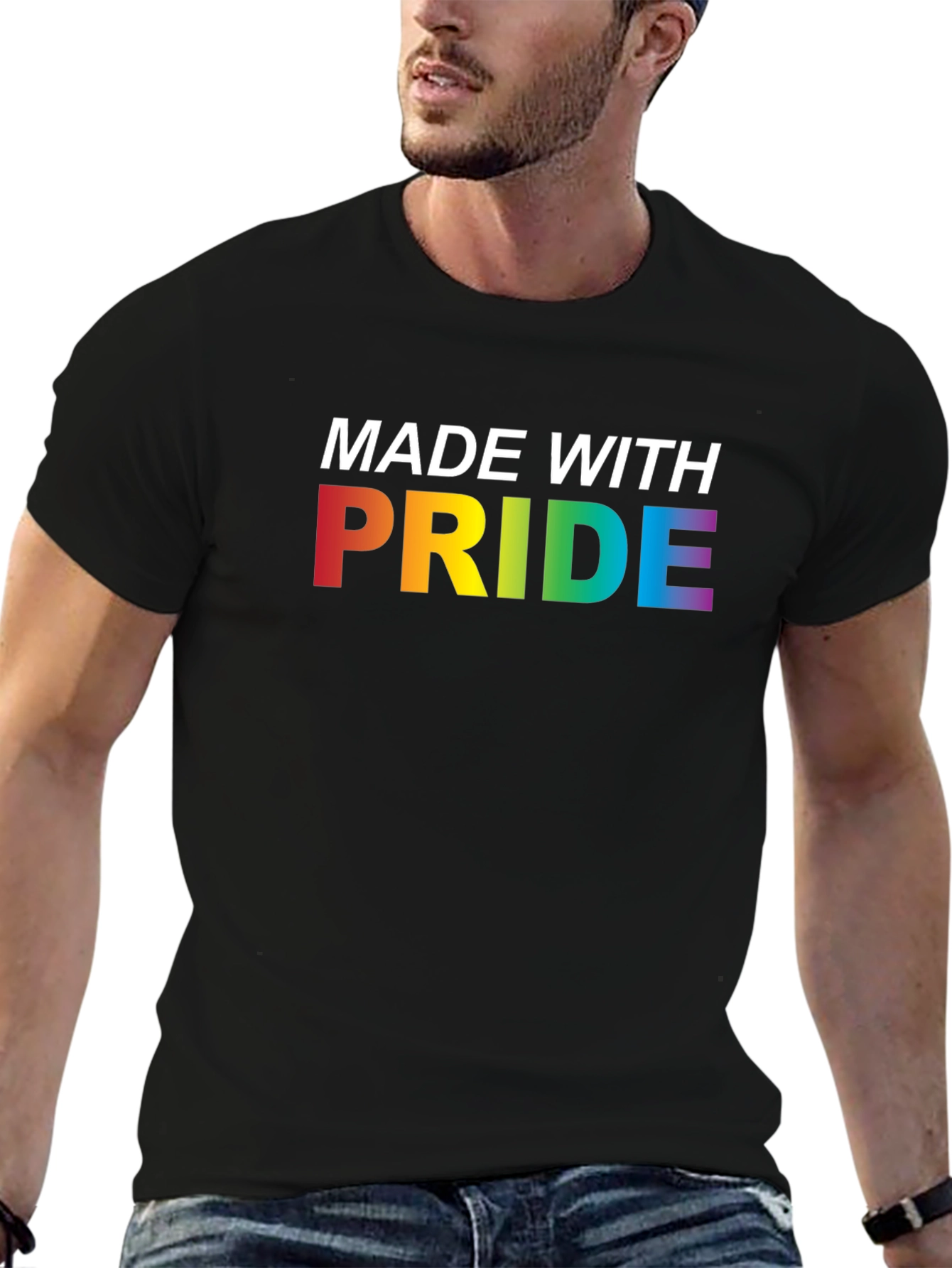 Made With Pride Rainbow Graphic Tee - Black
