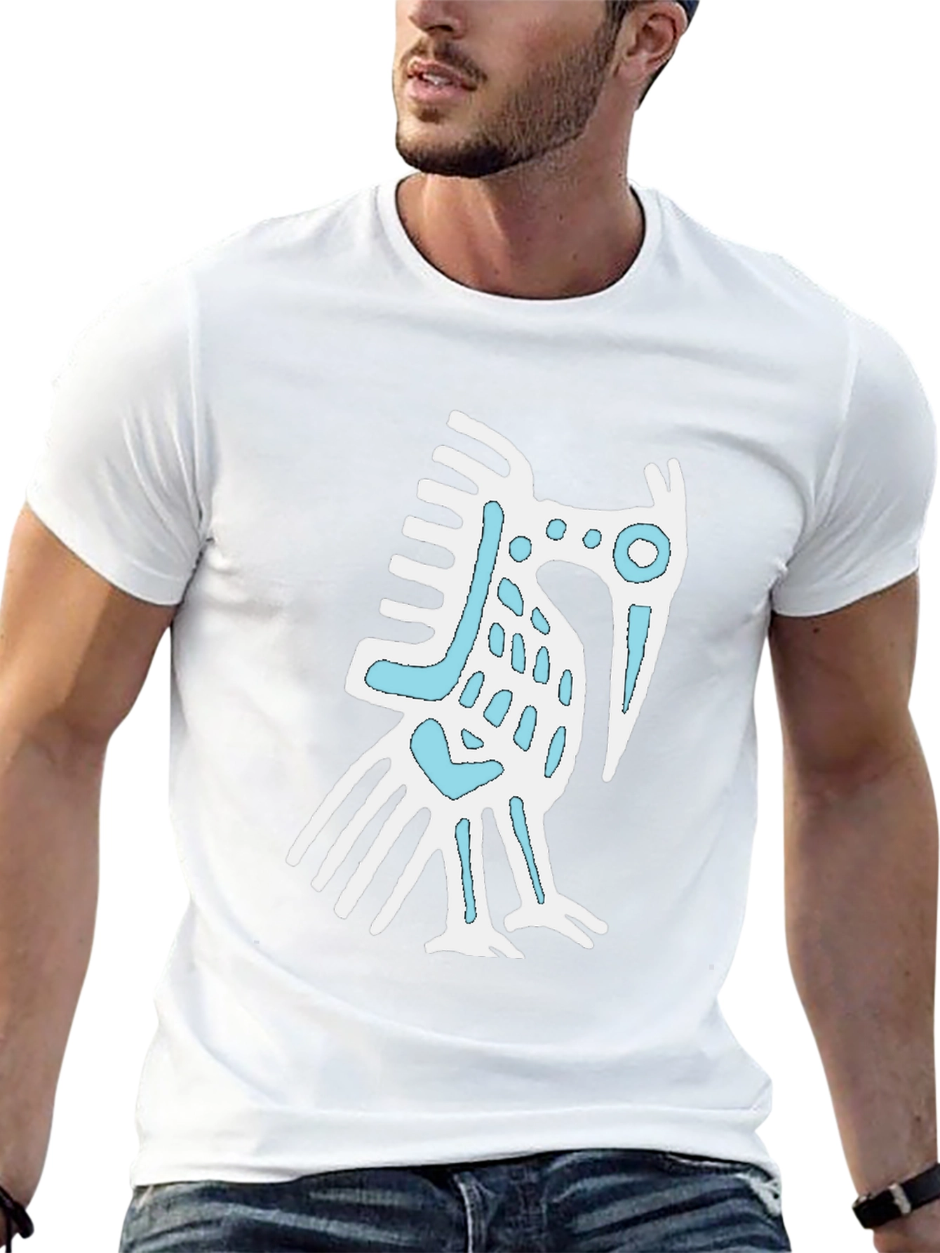 Black T-Shirt with White & Blue Graphic