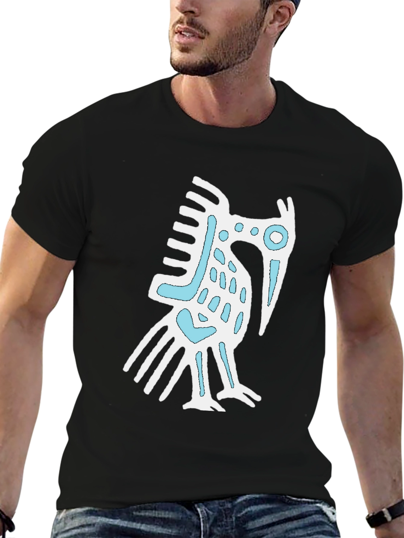 Black T-Shirt with White & Blue Graphic