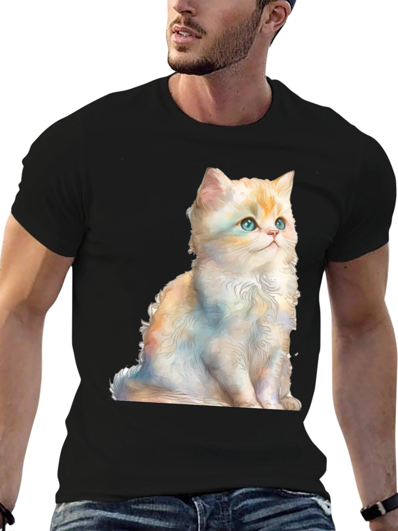 Cute Kitten Graphic Tee - Soft Black Cotton Shirt
