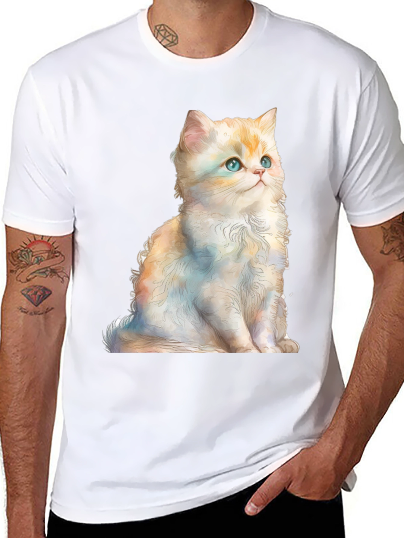 Cute Kitten Graphic Tee - Soft Black Cotton Shirt