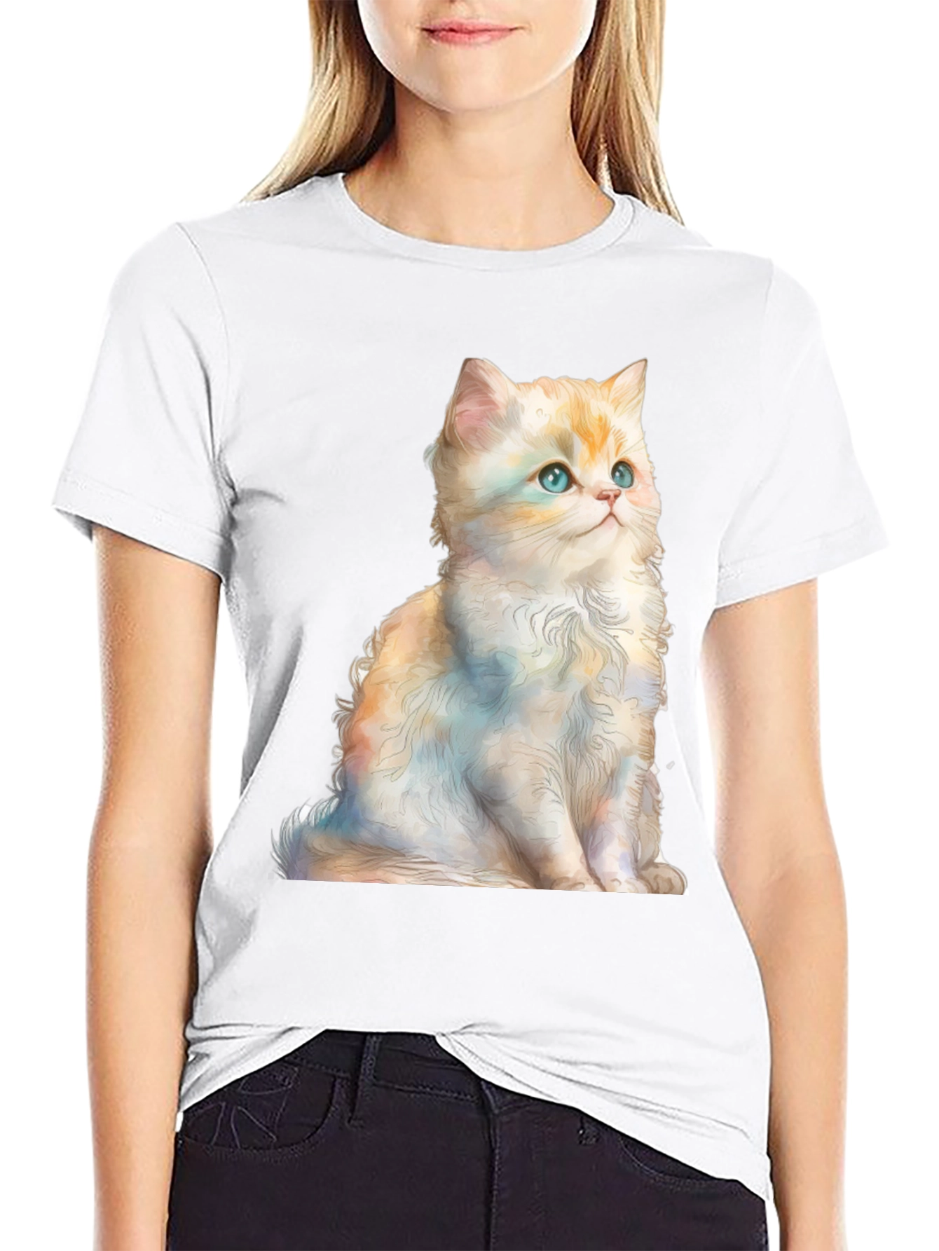 Cute Kitten Graphic Tee - Soft Black Cotton Shirt